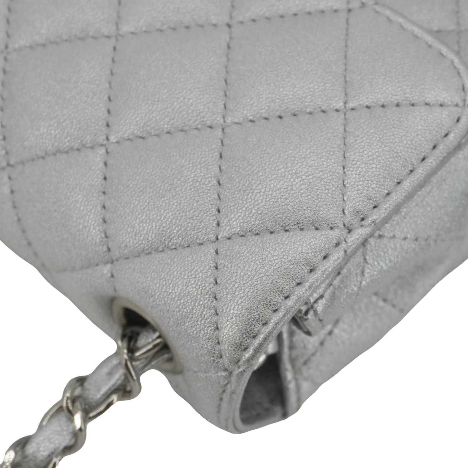 CHANEL Rectangular Flap Mini Lambskin Leather Shoulder Bag Silver Metallic - Image 8