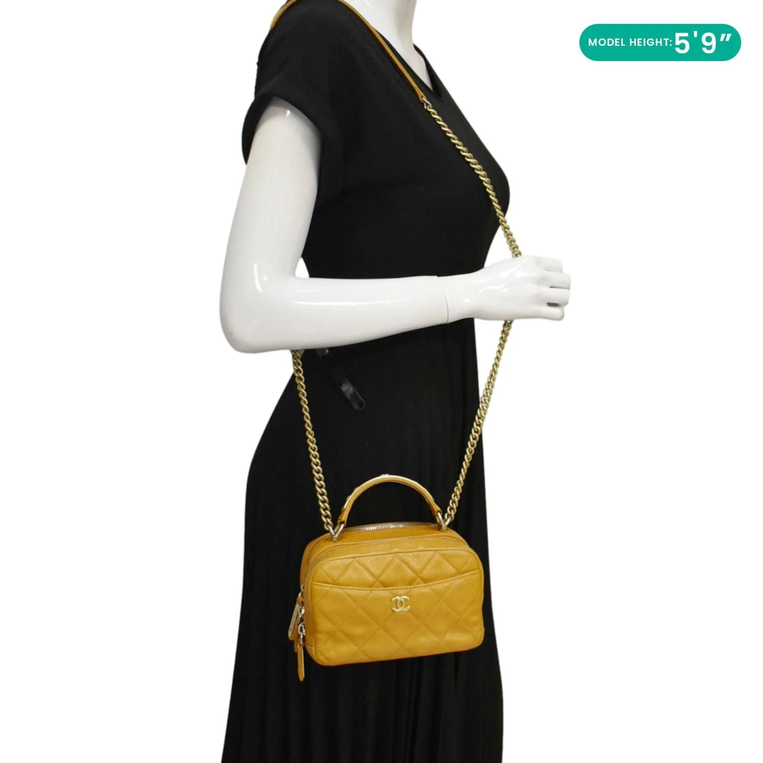 CHANEL Carry Around Mini Quilted Caviar Leather Bowling Bag Yellow - Image 2