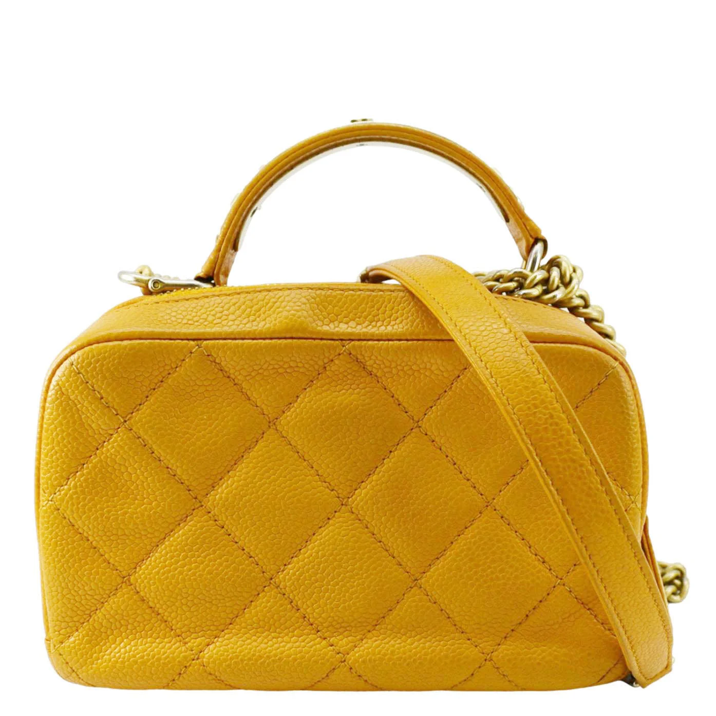 CHANEL Carry Around Mini Quilted Caviar Leather Bowling Bag Yellow - Image 3