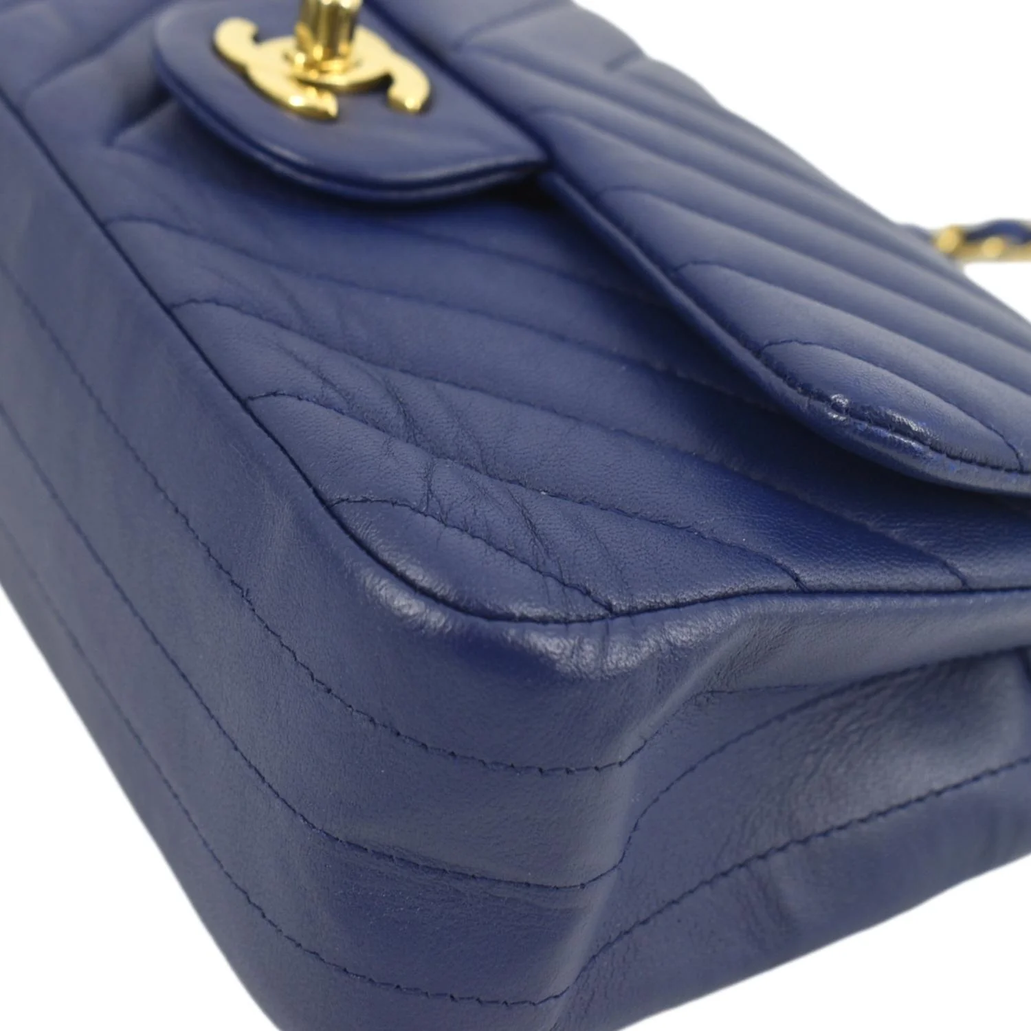 CHANEL CC Mini Rectangular Flap Chevron Leather Shoulder Bag Purple - Image 9