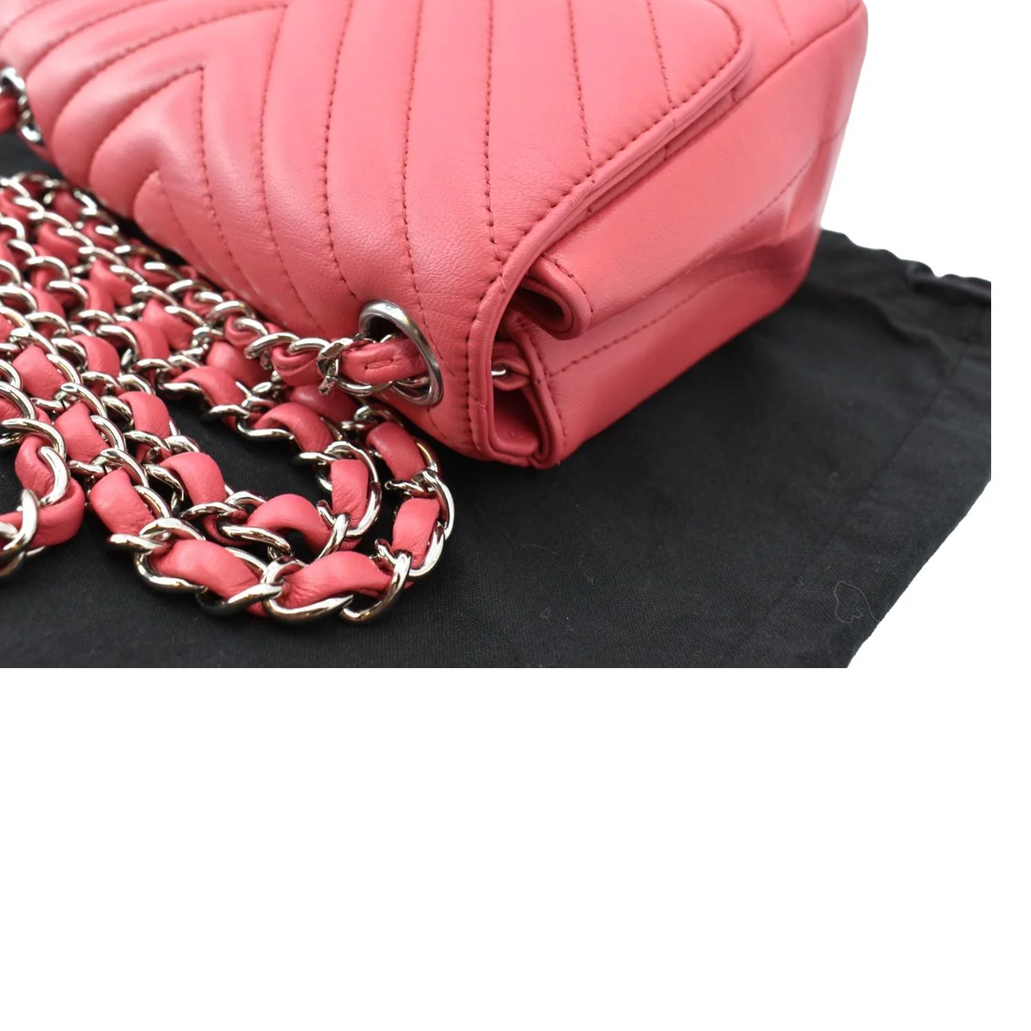 CHANEL Classic Square Mini Chevron Leather Shoulder Bag Pink - Image 5