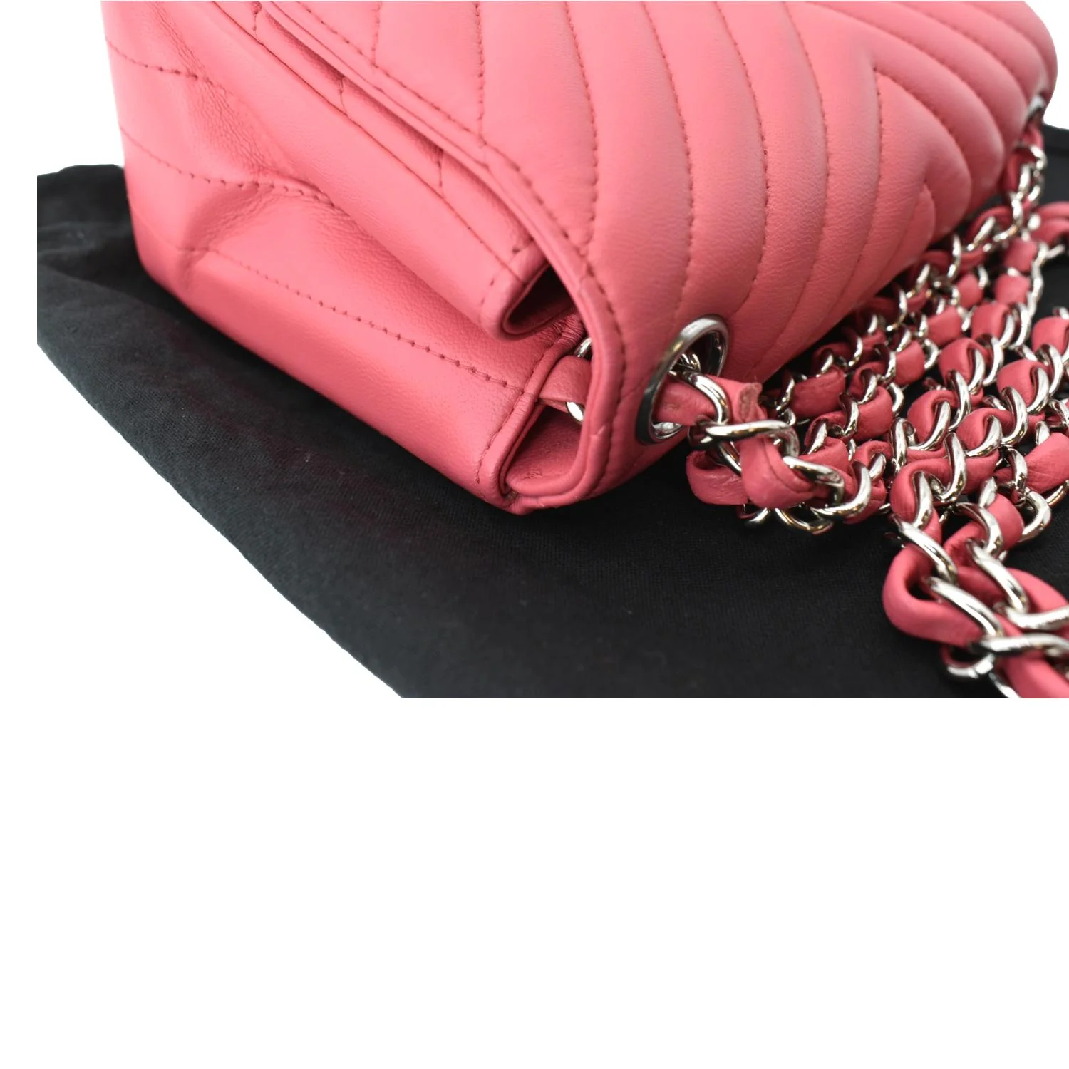 CHANEL Classic Square Mini Chevron Leather Shoulder Bag Pink - Image 6