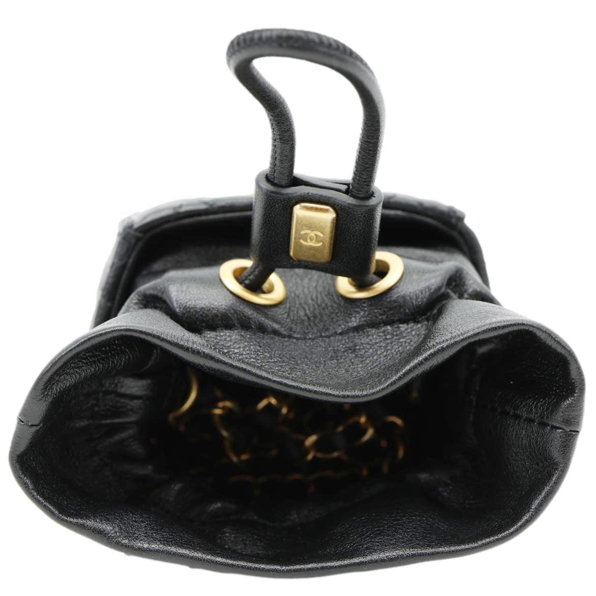 CHANEL Drawstring CC Mini Quilted Leather Bucket Crossbody Bag Black - Image 7