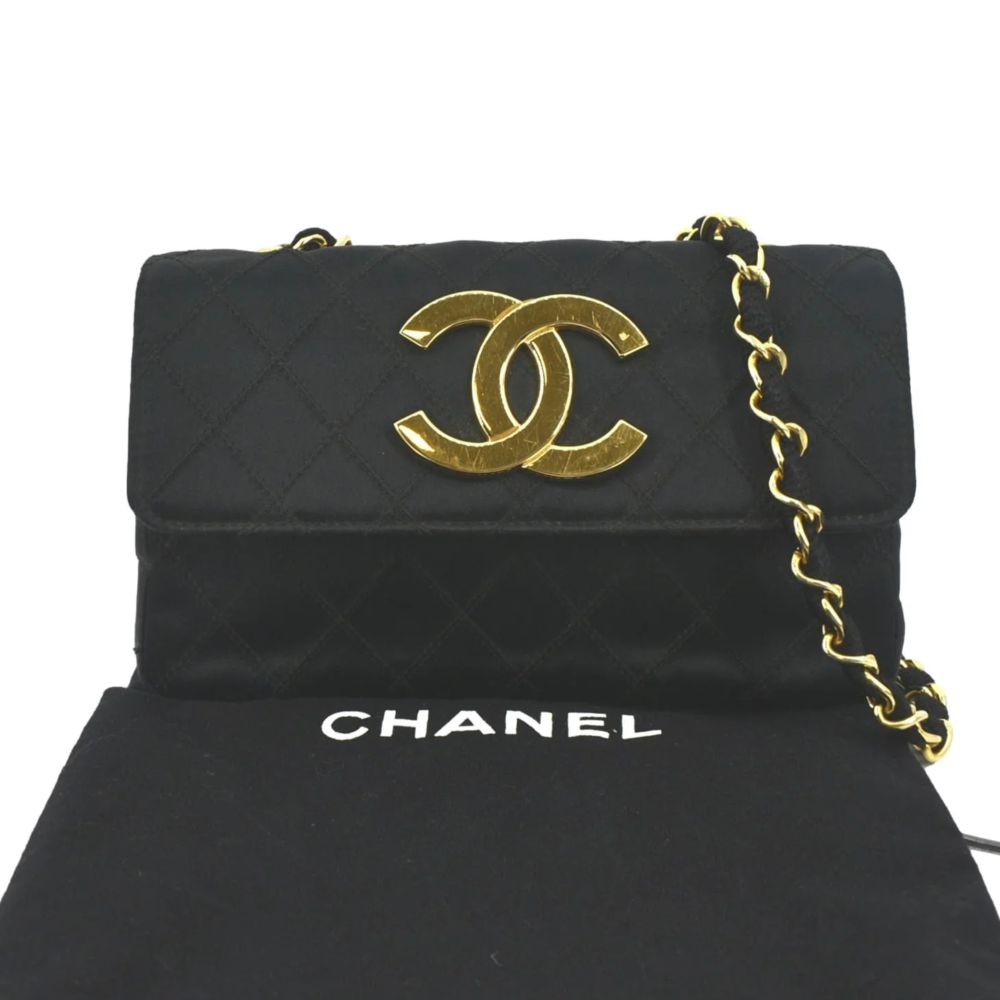 CHANEL Mini Flap Quilted Satin Crossbody Bag Black - Image 3