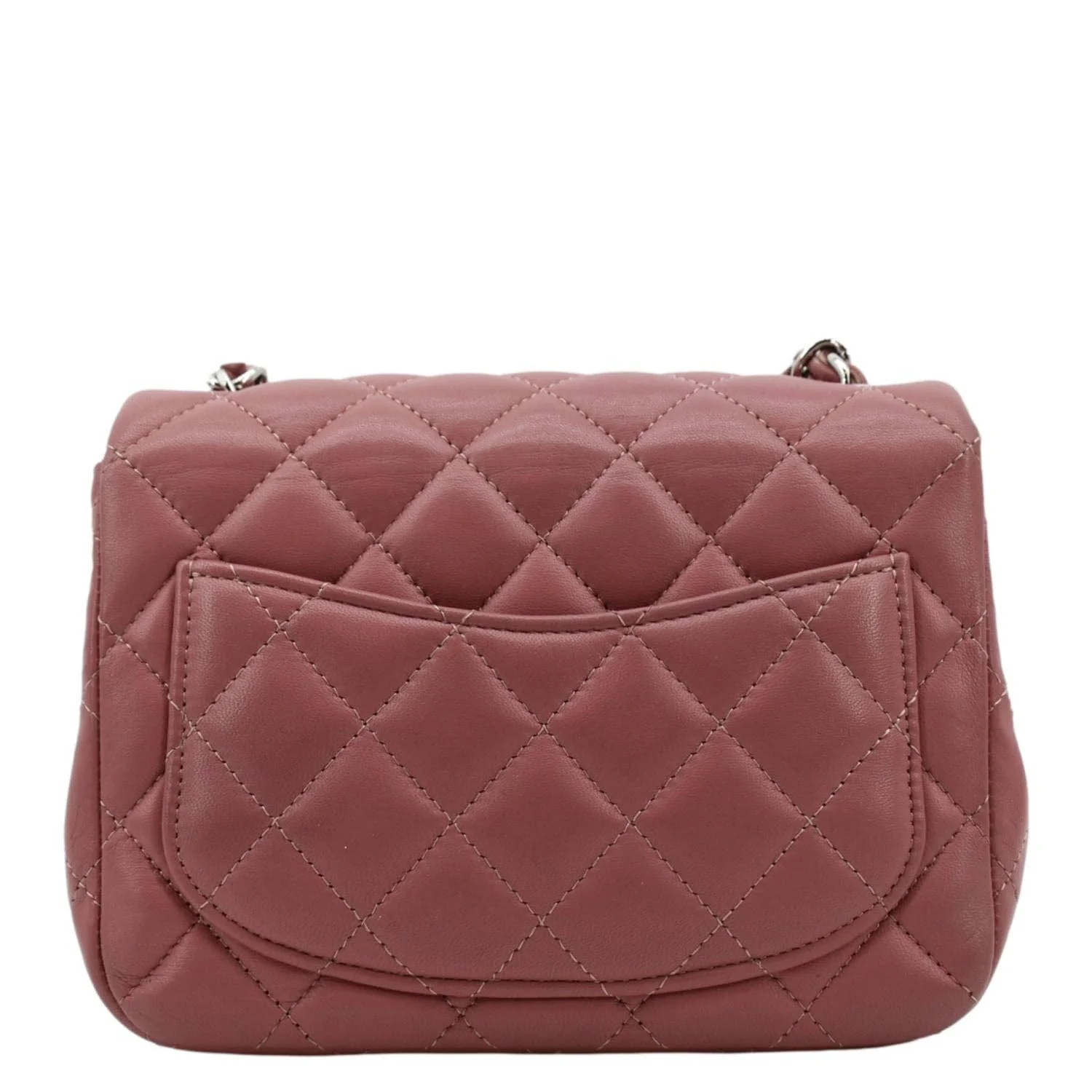 CHANEL Mini Square Flap Leather Crossbody Bag Pink - Image 3