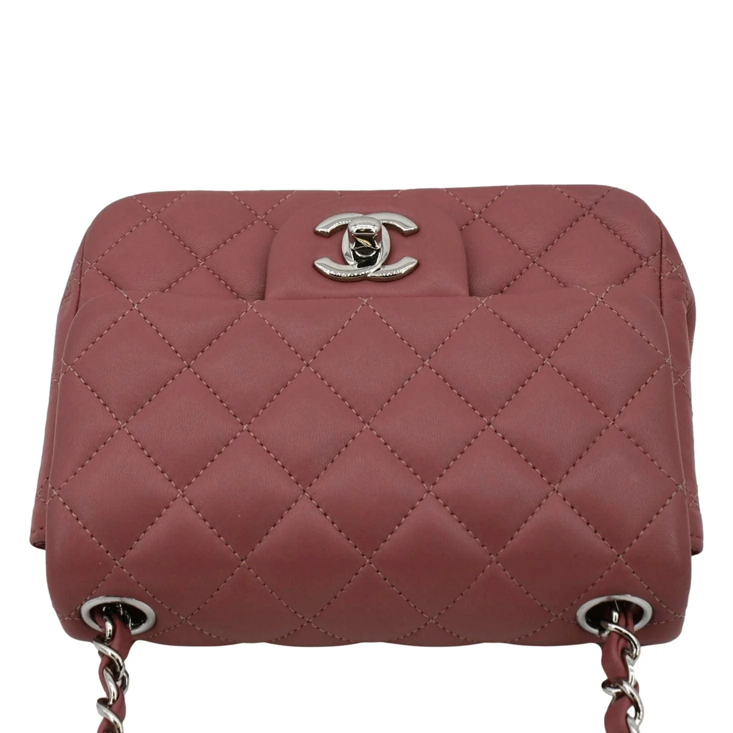 CHANEL Mini Square Flap Leather Crossbody Bag Pink - Image 4