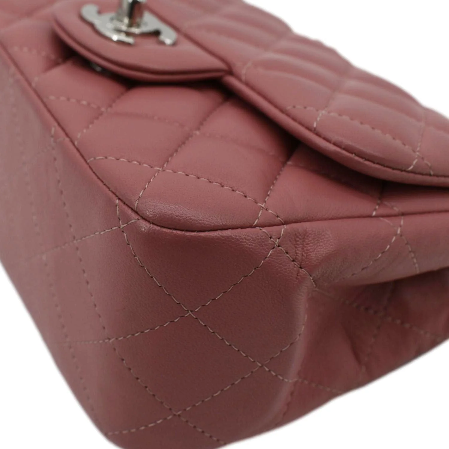 CHANEL Mini Square Flap Leather Crossbody Bag Pink - Image 8