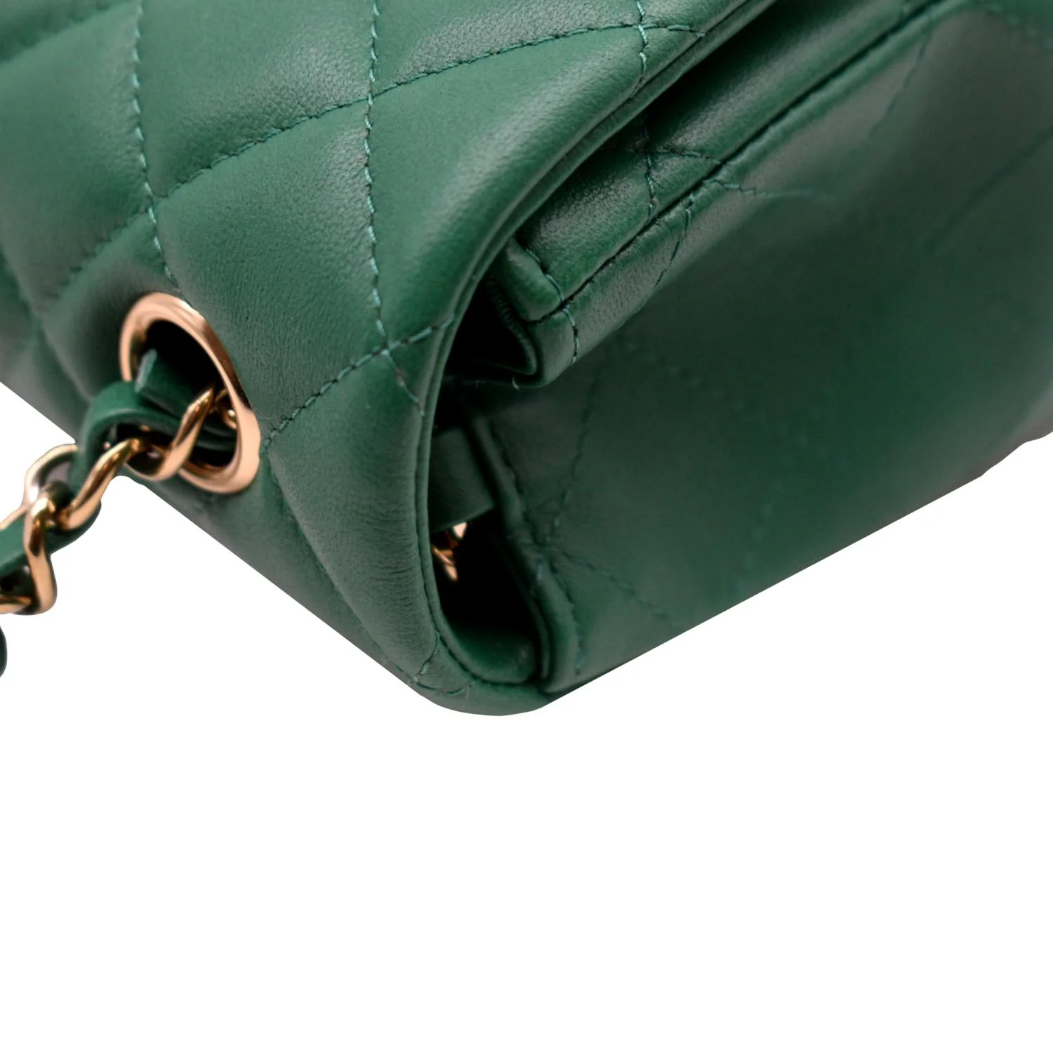 CHANEL Mini Rectangular Flap Quilted Leather Crossbody Bag Green - Image 6