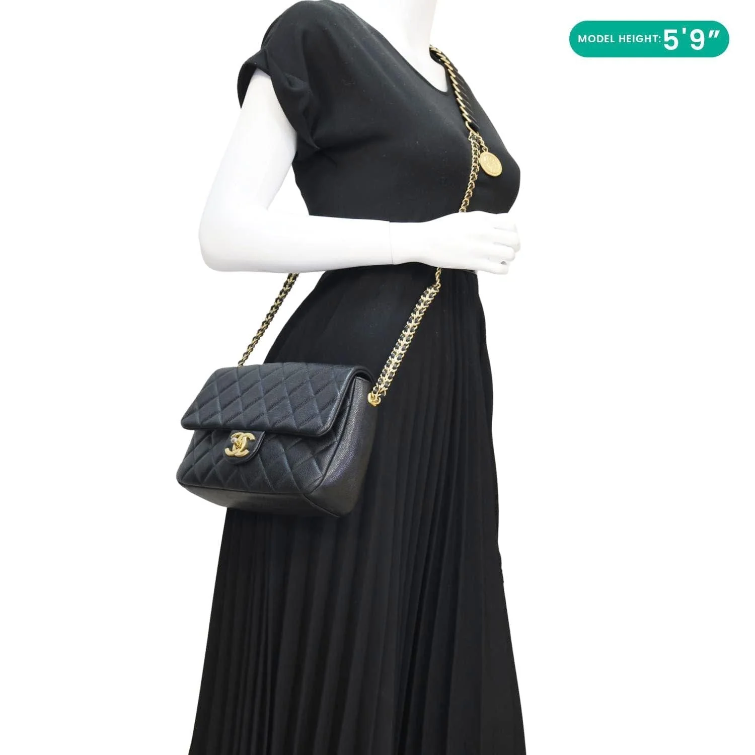 CHANEL Chain Soul Flap Quilted Caviar Leather Crossbody Bag Black - Image 2