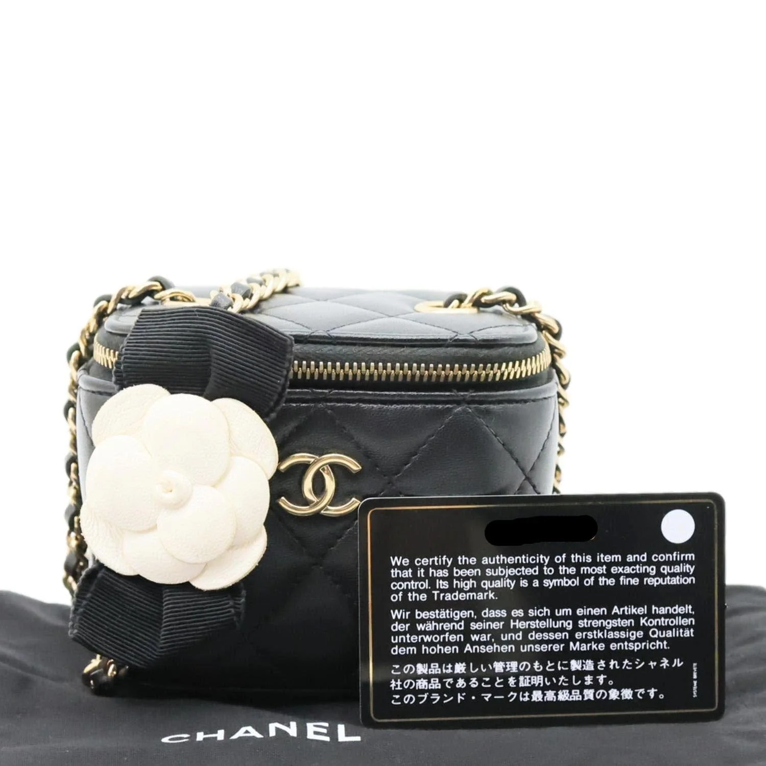 CHANEL Pearl Crush Mini Quilted Lambskin Leather Vanity Case Crossbody Bag Black - Image 3