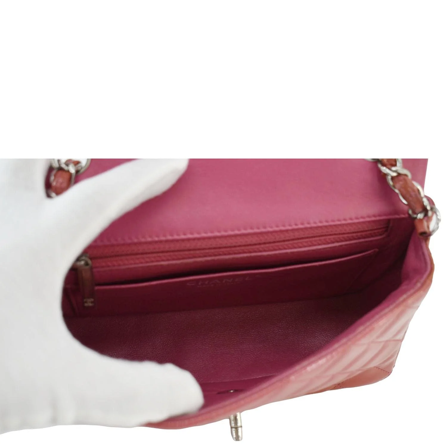 CHANEL CC Mini Rectangular Flap Quilted Patent Leather Crossbody Bag Red - Image 10