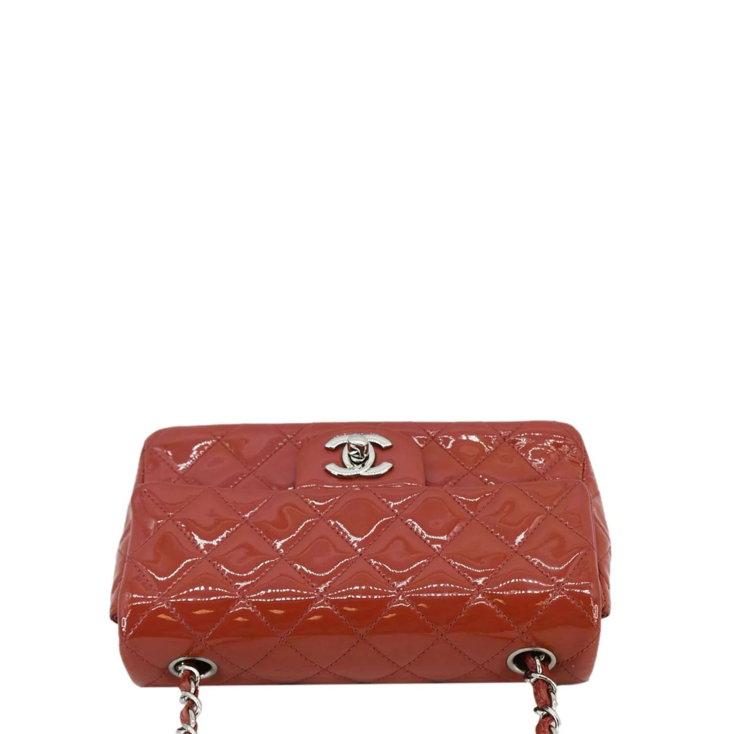 CHANEL CC Mini Rectangular Flap Quilted Patent Leather Crossbody Bag Red - Image 4