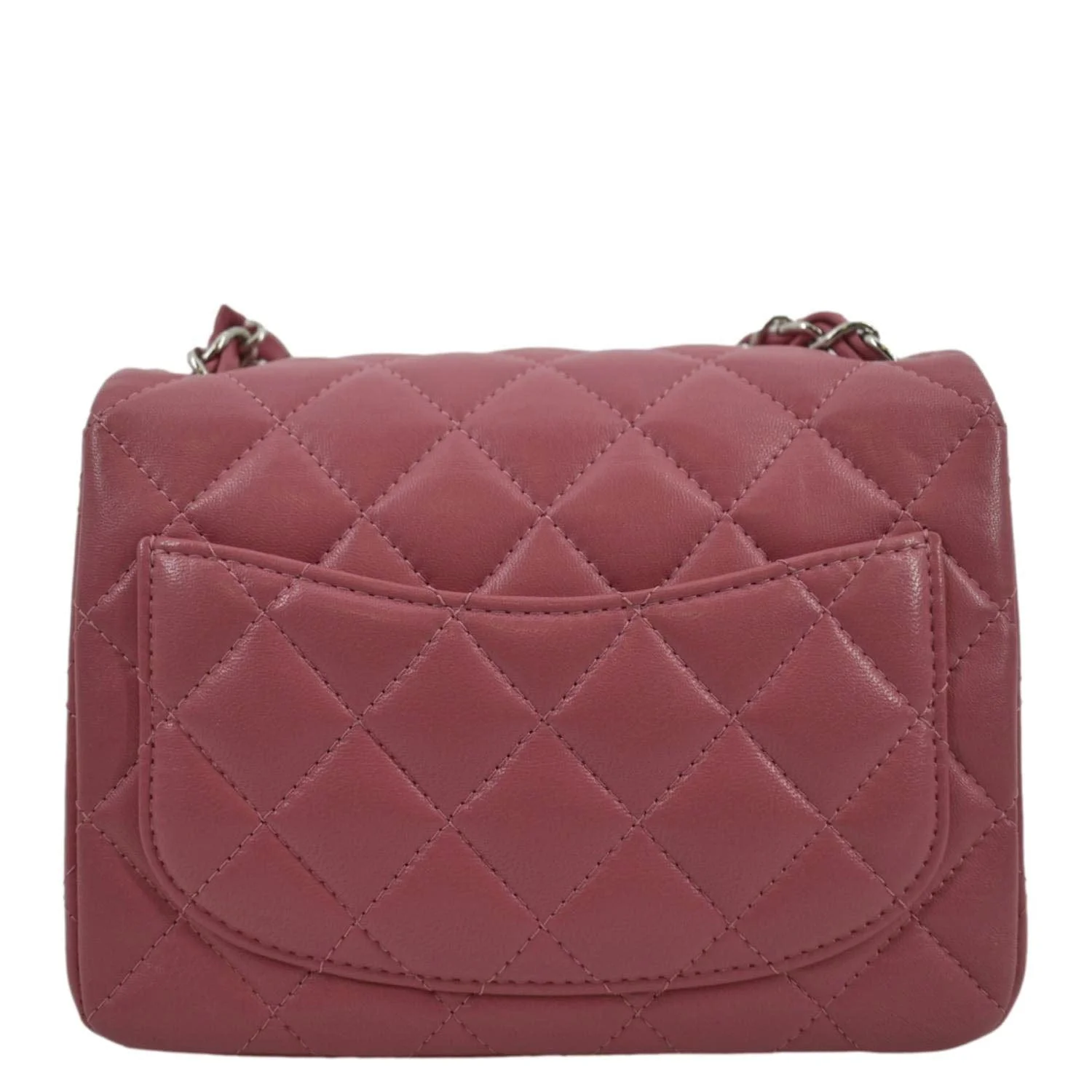 CHANEL Mini Square Flap Leather Crossbody Bag Pink - Image 3