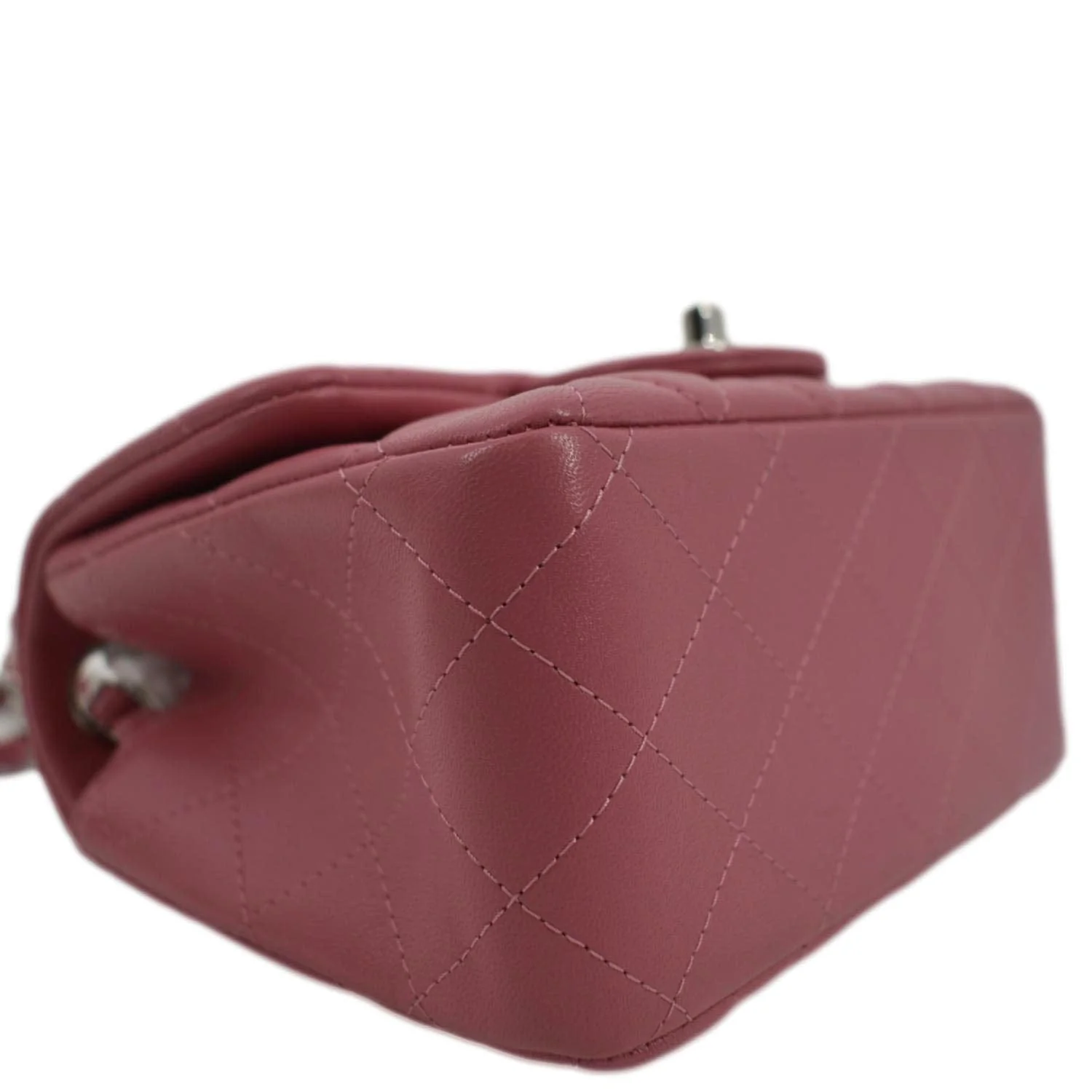 CHANEL Mini Square Flap Leather Crossbody Bag Pink - Image 7