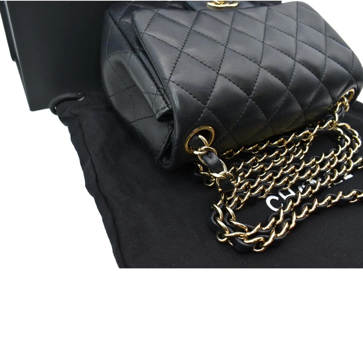 CHANEL Mini Square Flap Leather Shoulder Bag Black - Image 6