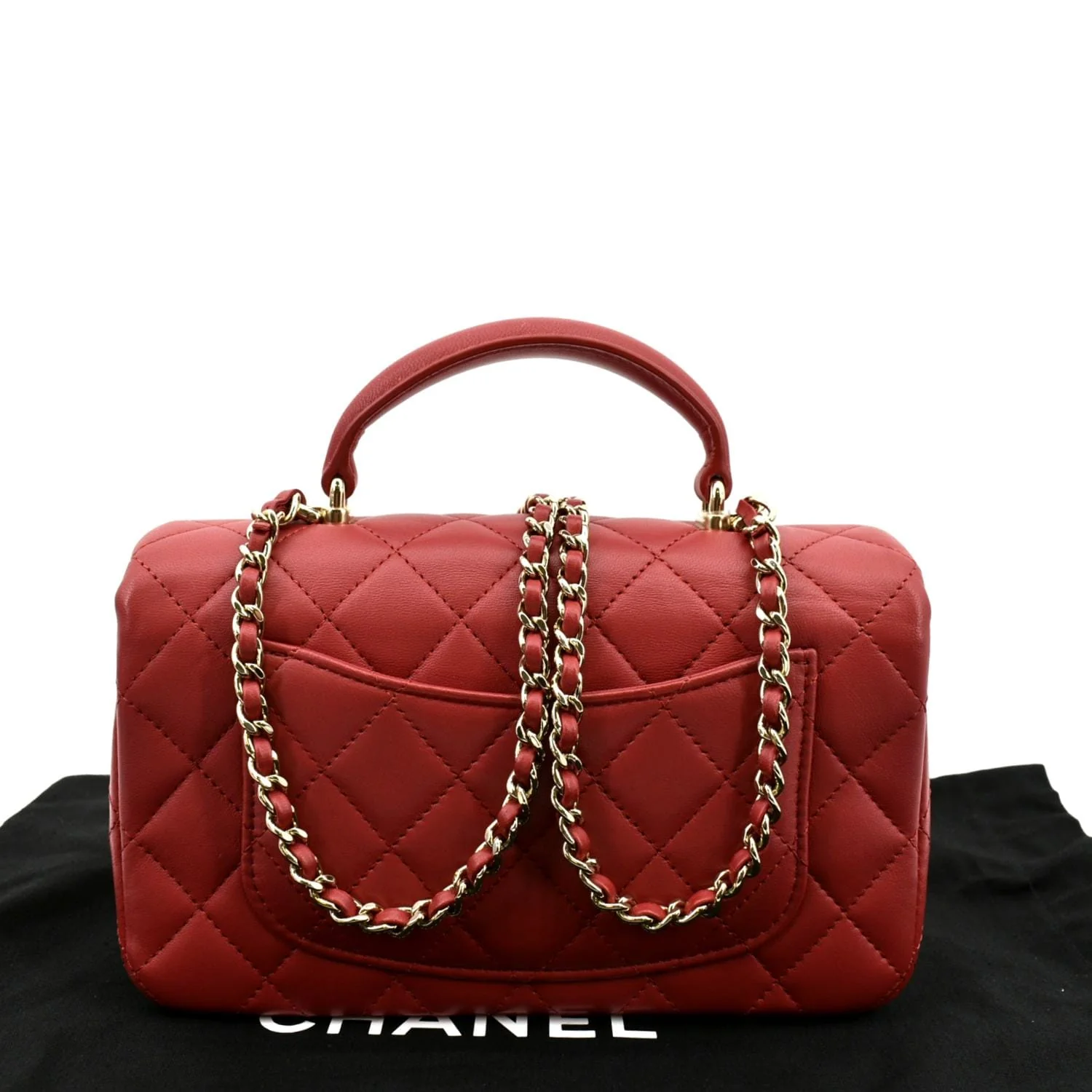 CHANEL Mini Top Handle Rectangular Flap Quilted Leather Crossbody Bag Red - Image 3