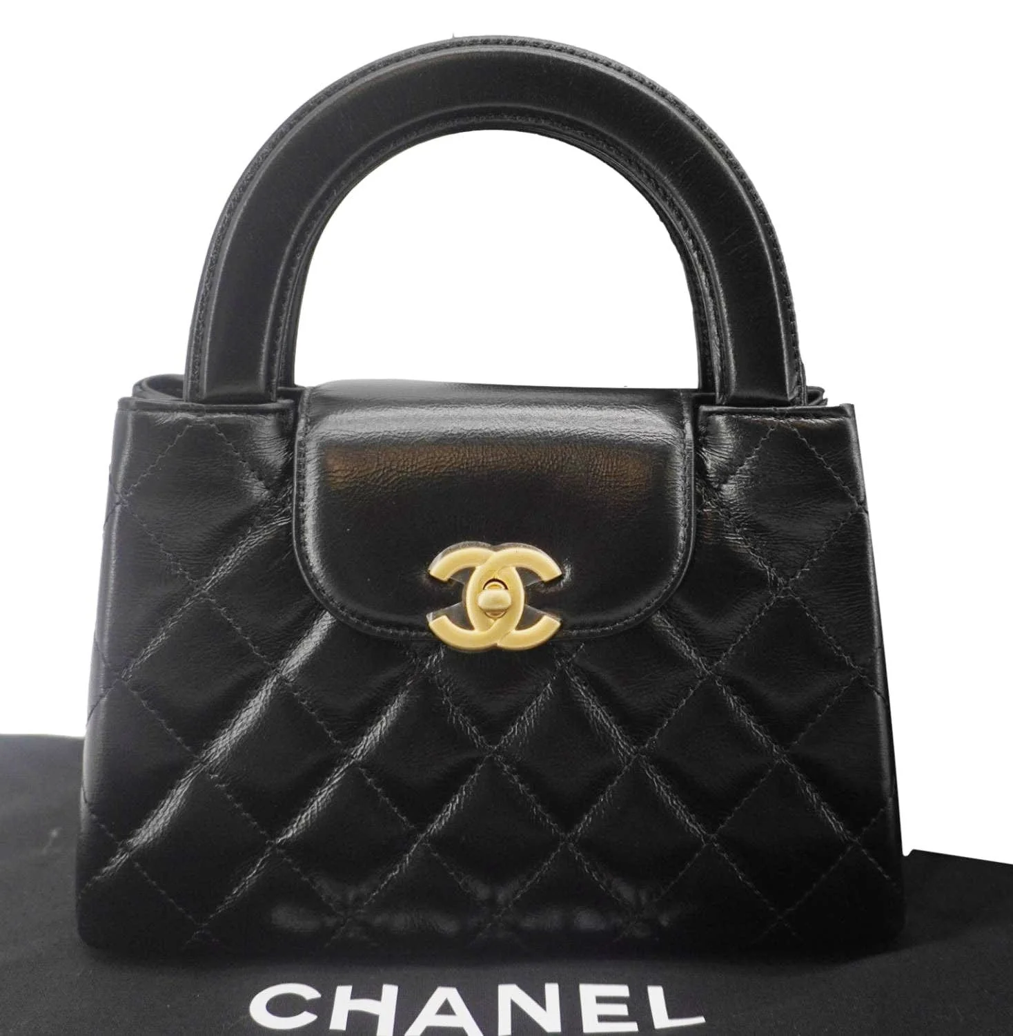 CHANEL Kelly Nano Quilted Aged Calfskin Leather Top Handle Shoulder Bag Black - Image 3