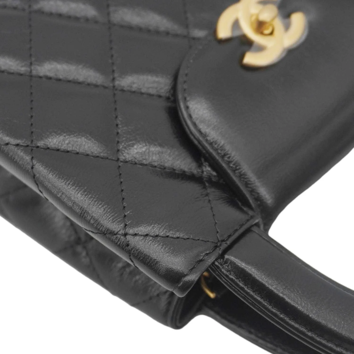 CHANEL Kelly Nano Quilted Aged Calfskin Leather Top Handle Shoulder Bag Black - Image 8