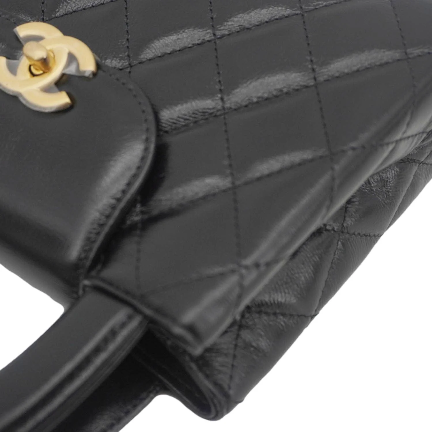 CHANEL Kelly Nano Quilted Aged Calfskin Leather Top Handle Shoulder Bag Black - Image 9