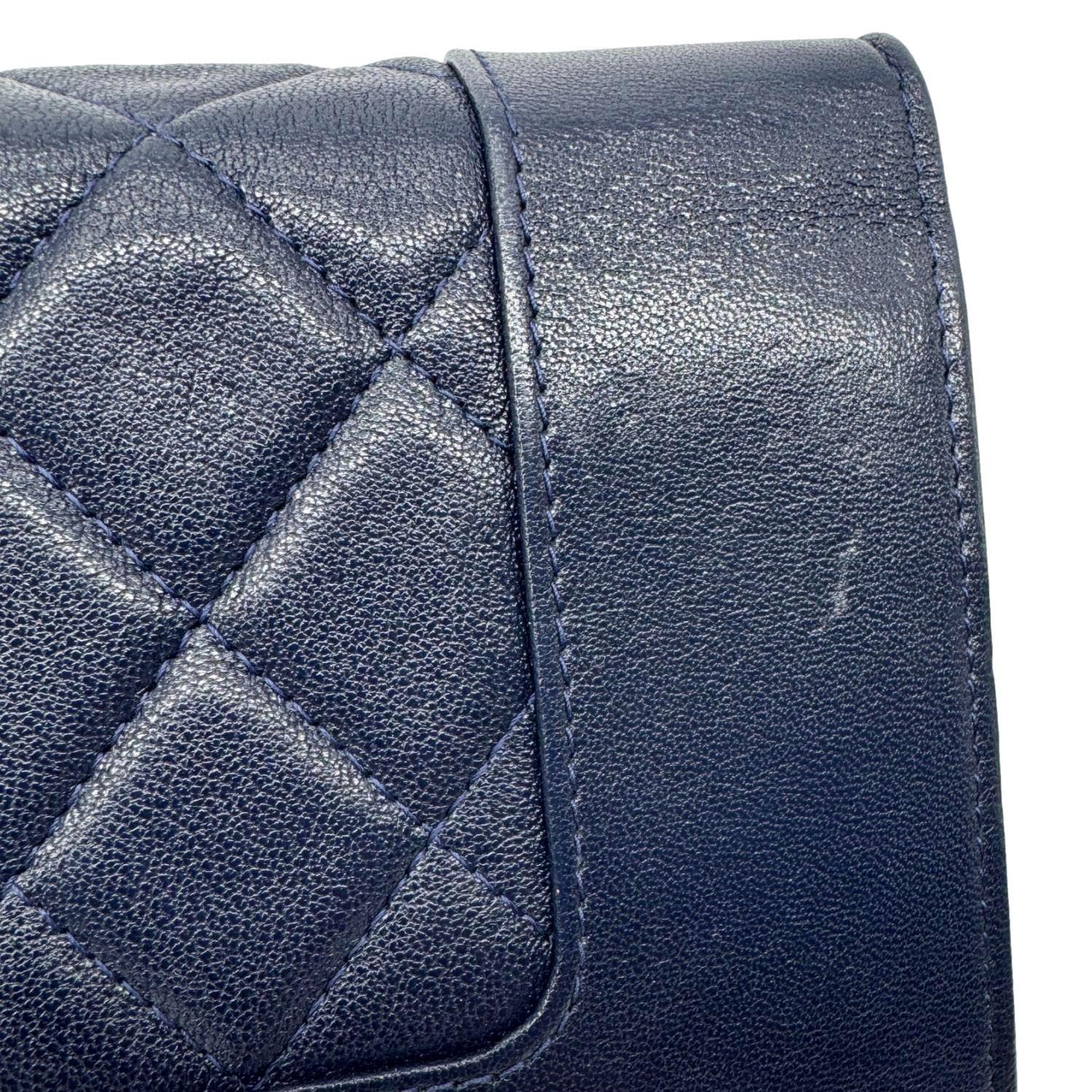 CHANEL Mademoiselle Vintage Flap Quilted Sheepskin Crossbody Bag Navy Blue - Image 14