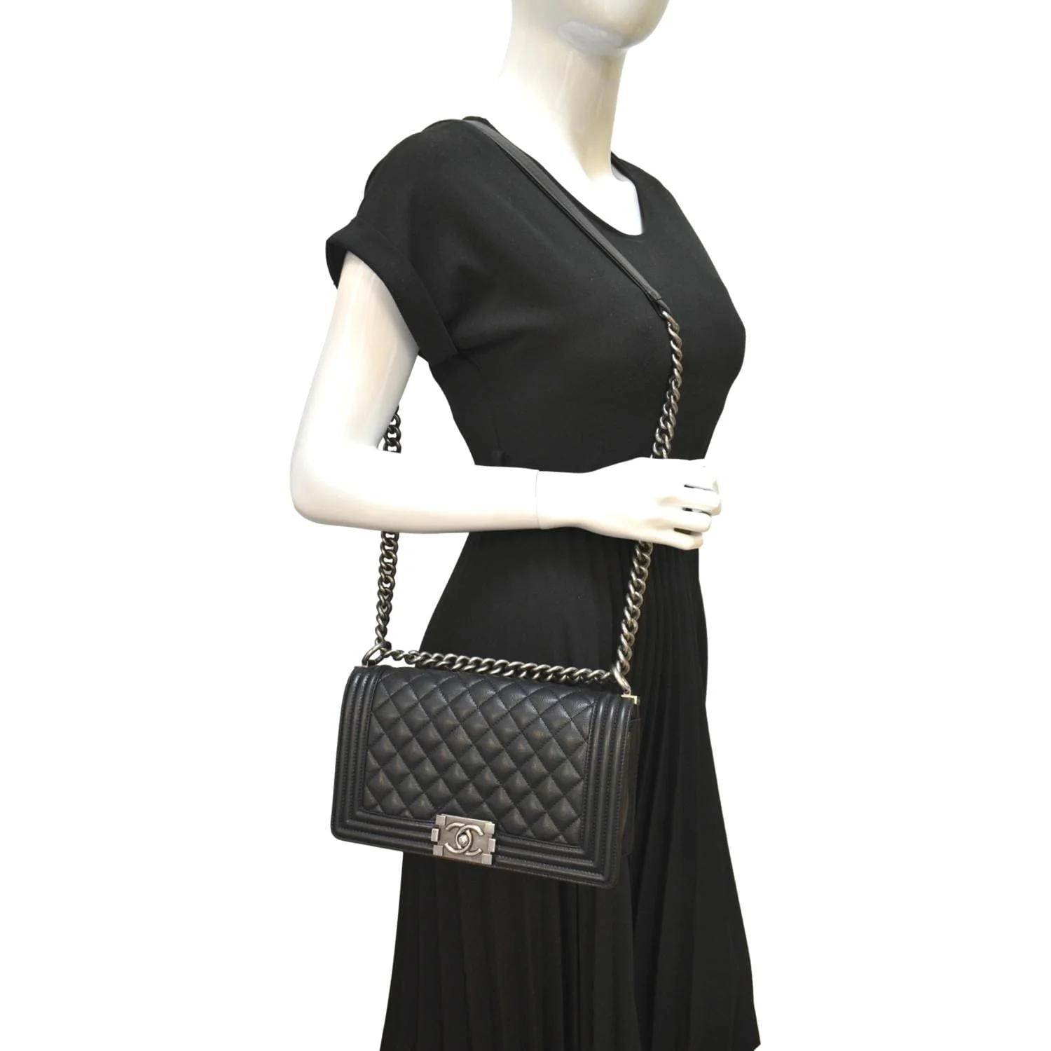 CHANEL Medium Boy Flap Caviar Leather Shoulder Bag Black - Image 2