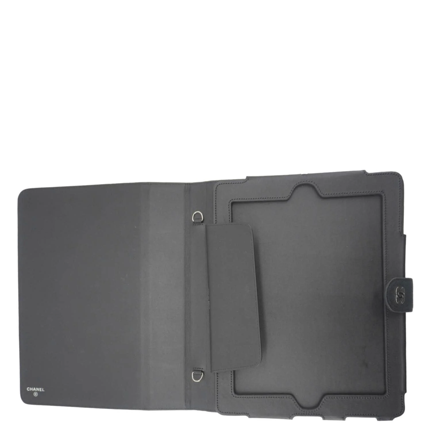 CHANEL Nubuck Quilted Leather Ipad Case Black - Image 11
