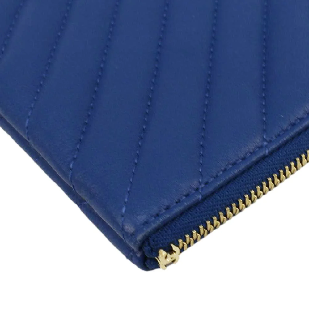 CHANEL O Case Chevron Leather Clutch Bag Blue - Image 6