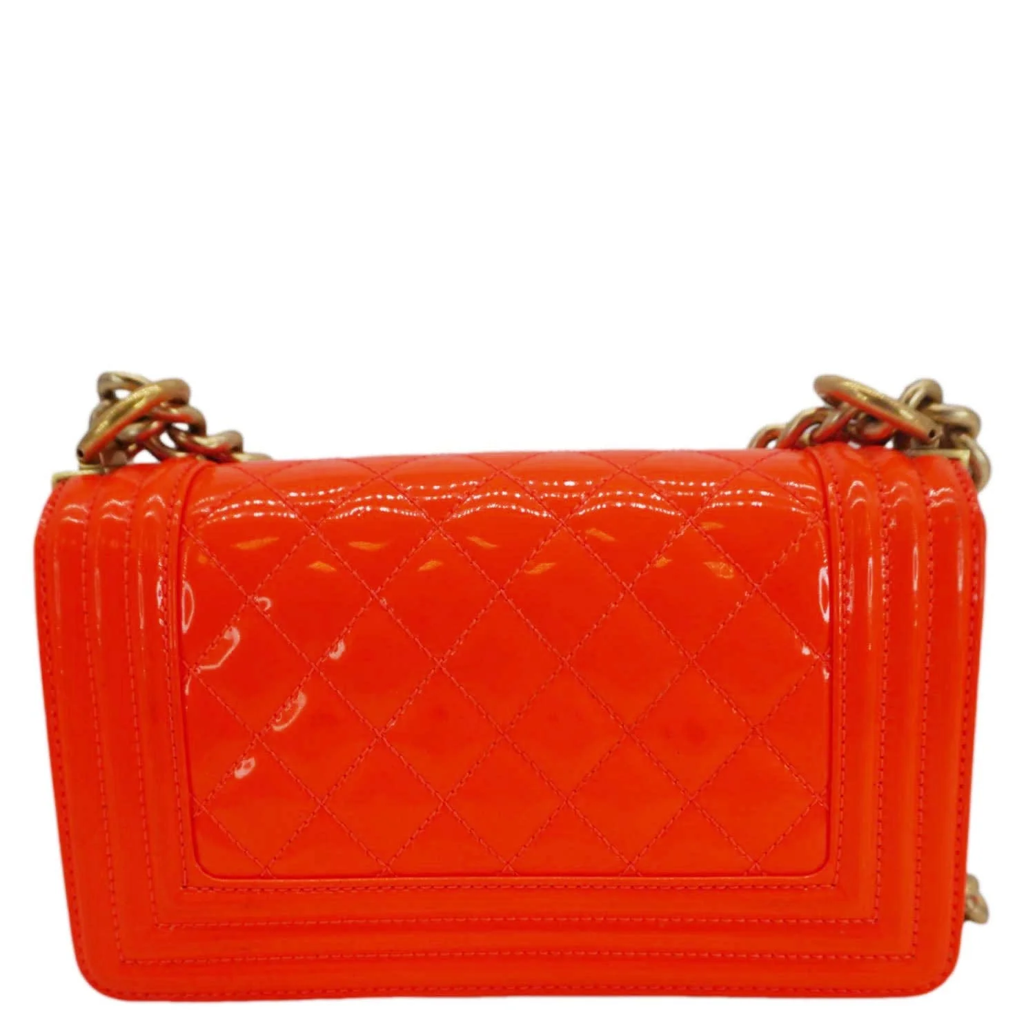 CHANEL Boy Flap Small Quilted Patent Leather Shoulder Bag Orange - Image 4