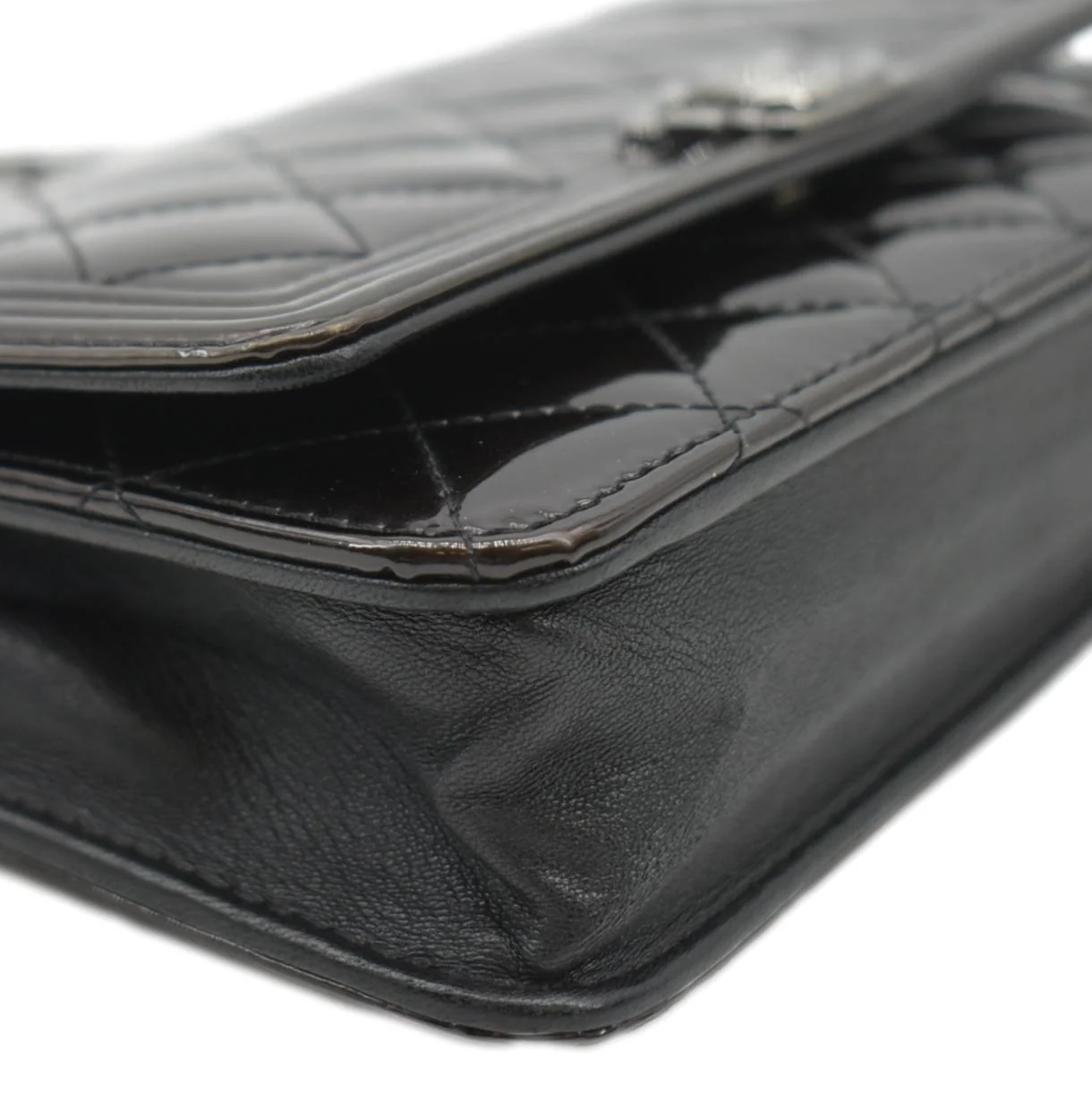CHANEL Boy WOC Quilted Patent Leather Wallet On Chain Shoulder Bag Black - Image 8