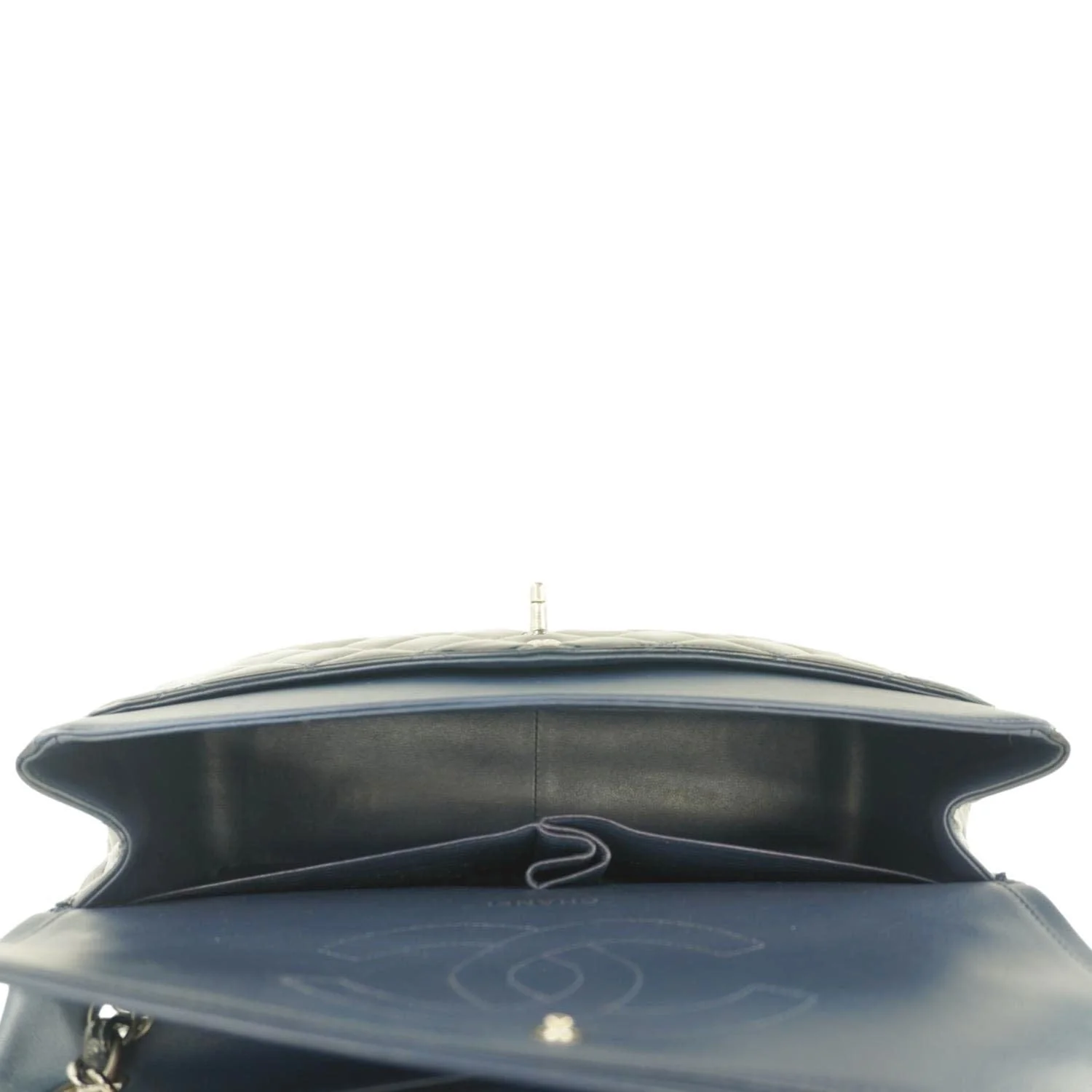 CHANEL Classic Double Flap Quilted Patent Leather Shoulder Bag Navy Blue - Image 15