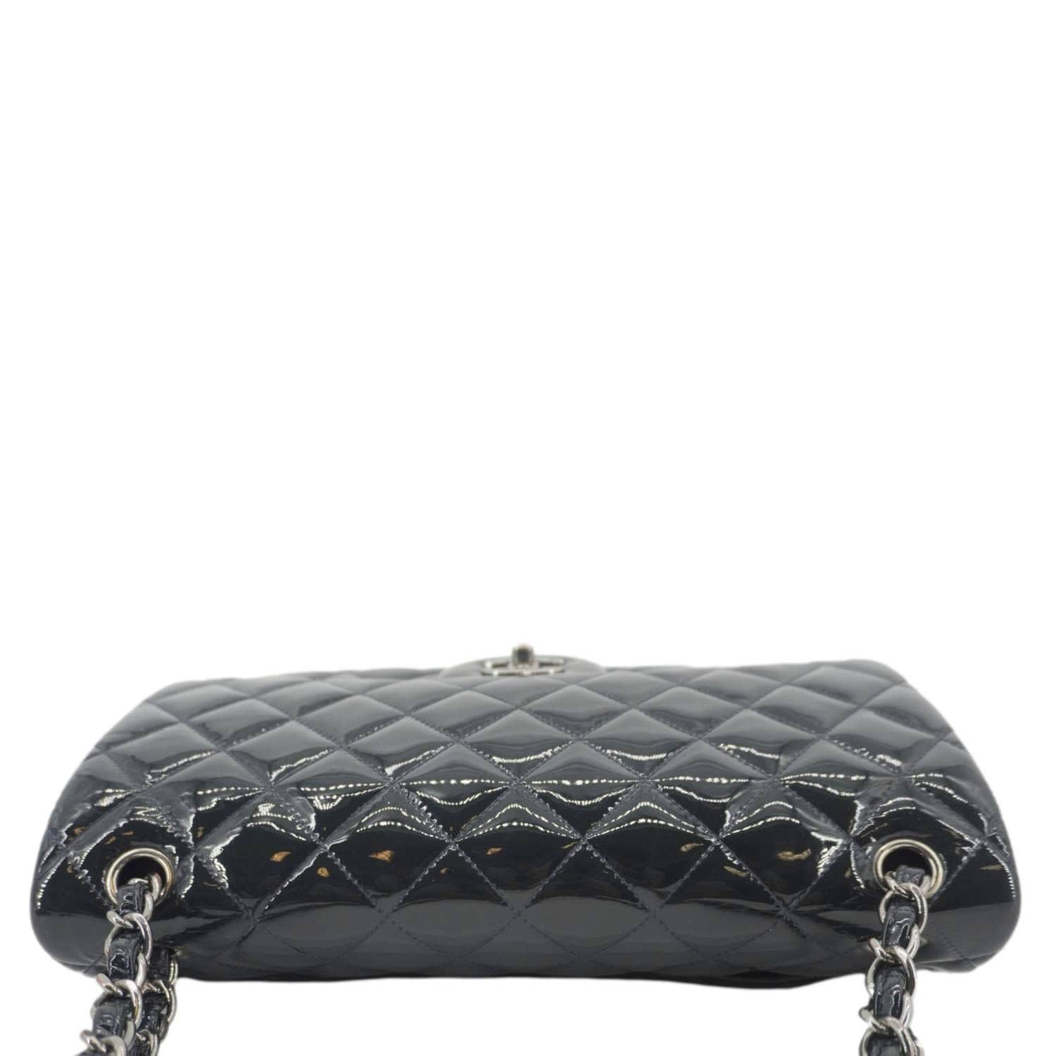 CHANEL Classic Double Flap Quilted Patent Leather Shoulder Bag Navy Blue - Image 5