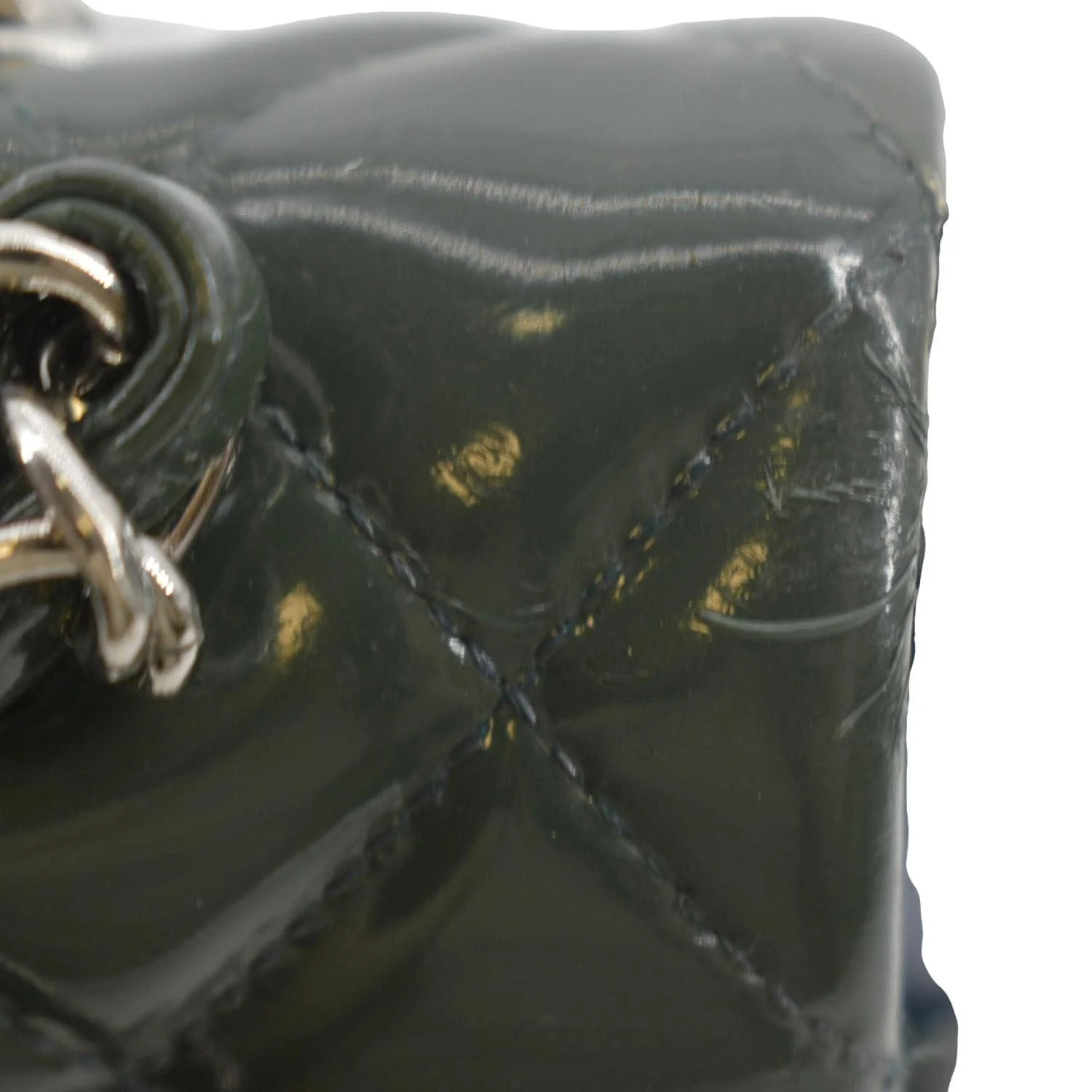 CHANEL Flap Quilted Patent Leather Shoulder Bag Green - Image 11