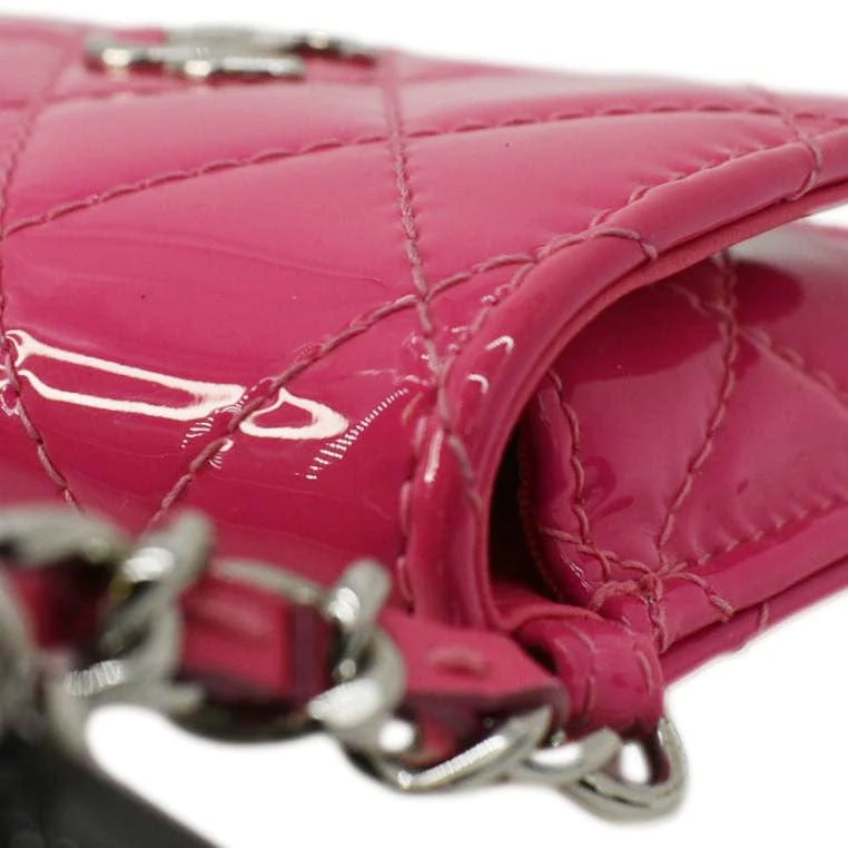 CHANEL CC Double Mini Flap Patent Quilted Leather Chain Waist Bag Black Pink - Image 10