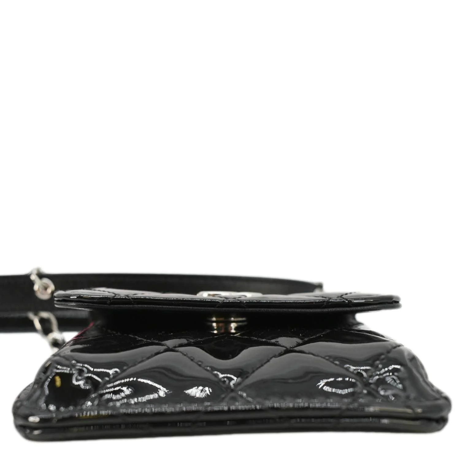 CHANEL CC Double Mini Flap Patent Quilted Leather Chain Waist Bag Black Pink - Image 15