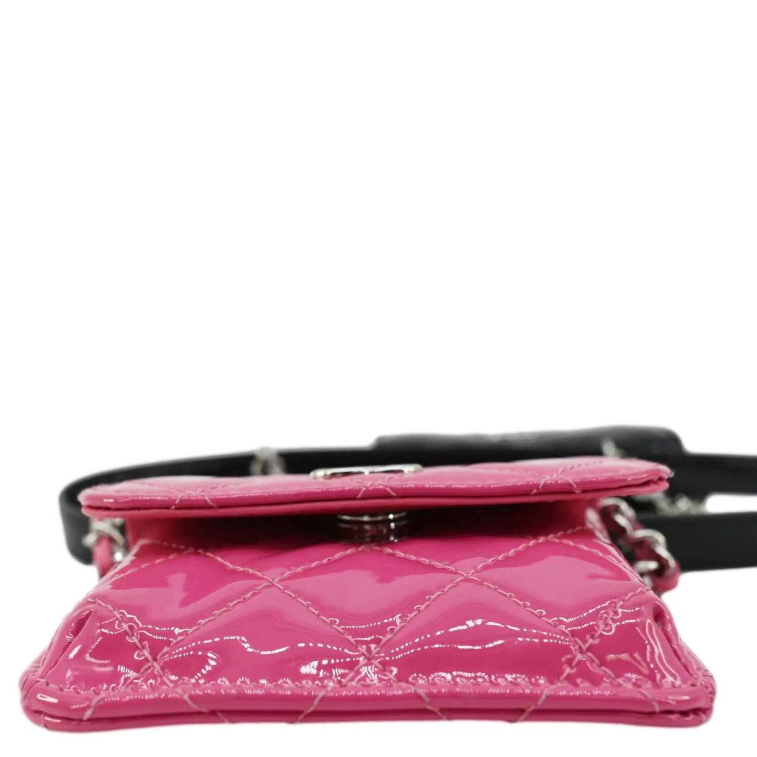 CHANEL CC Double Mini Flap Patent Quilted Leather Chain Waist Bag Black Pink - Image 17