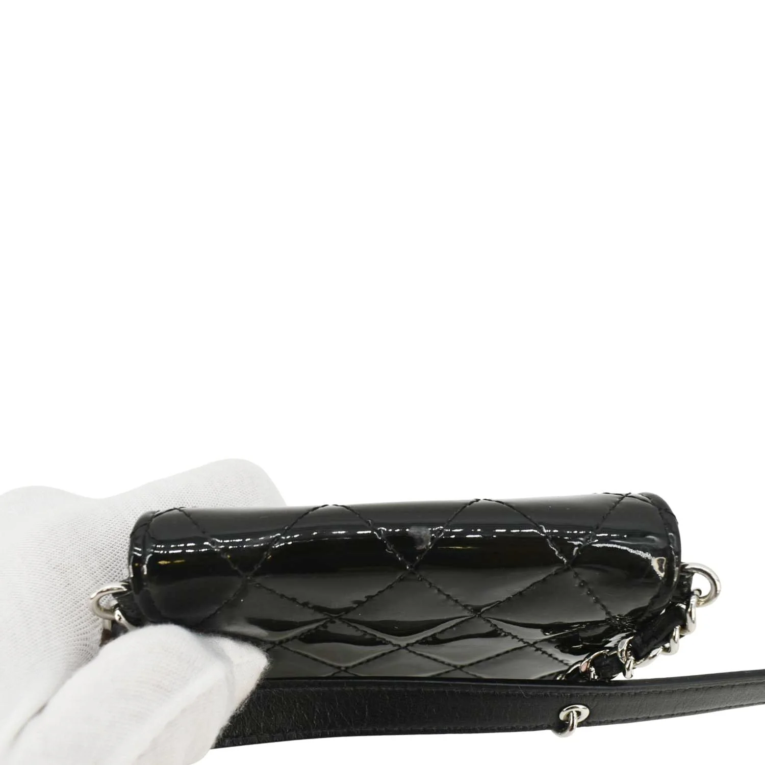 CHANEL CC Double Mini Flap Patent Quilted Leather Chain Waist Bag Black Pink - Image 18