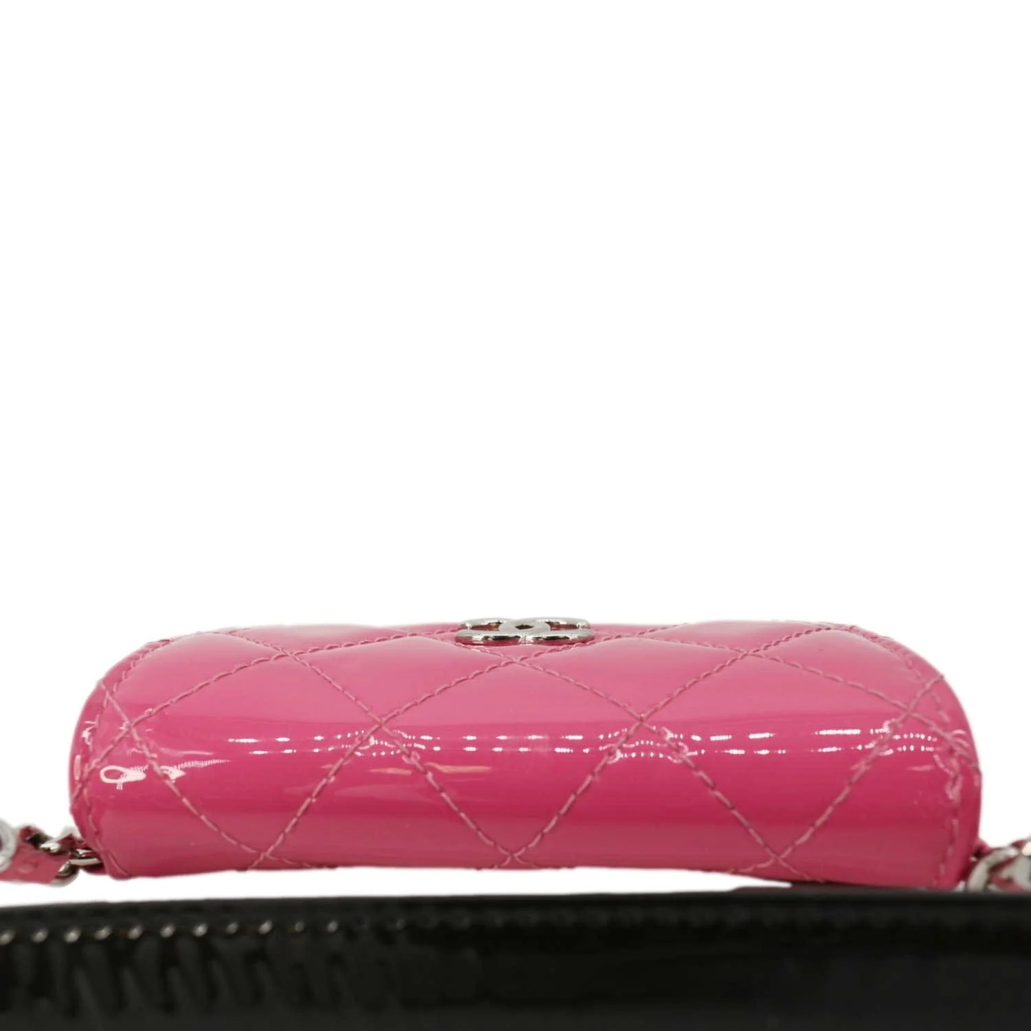 CHANEL CC Double Mini Flap Patent Quilted Leather Chain Waist Bag Black Pink - Image 6