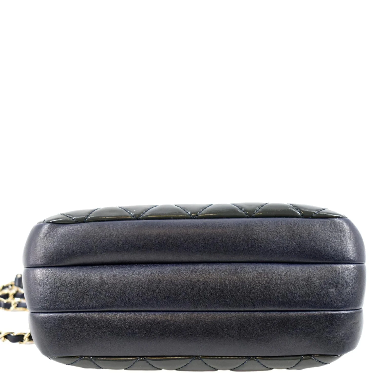 CHANEL Double Zip Patent Leather Shoulder Bag Navy Blue - Image 9