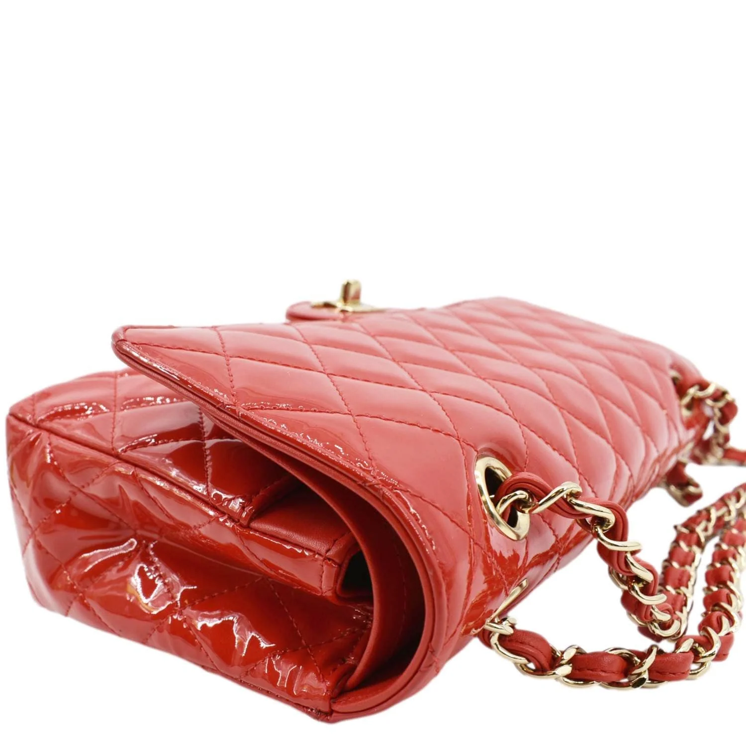 CHANEL Classic Medium Double Flap Patent Leather Shoulder Bag Red - Image 6