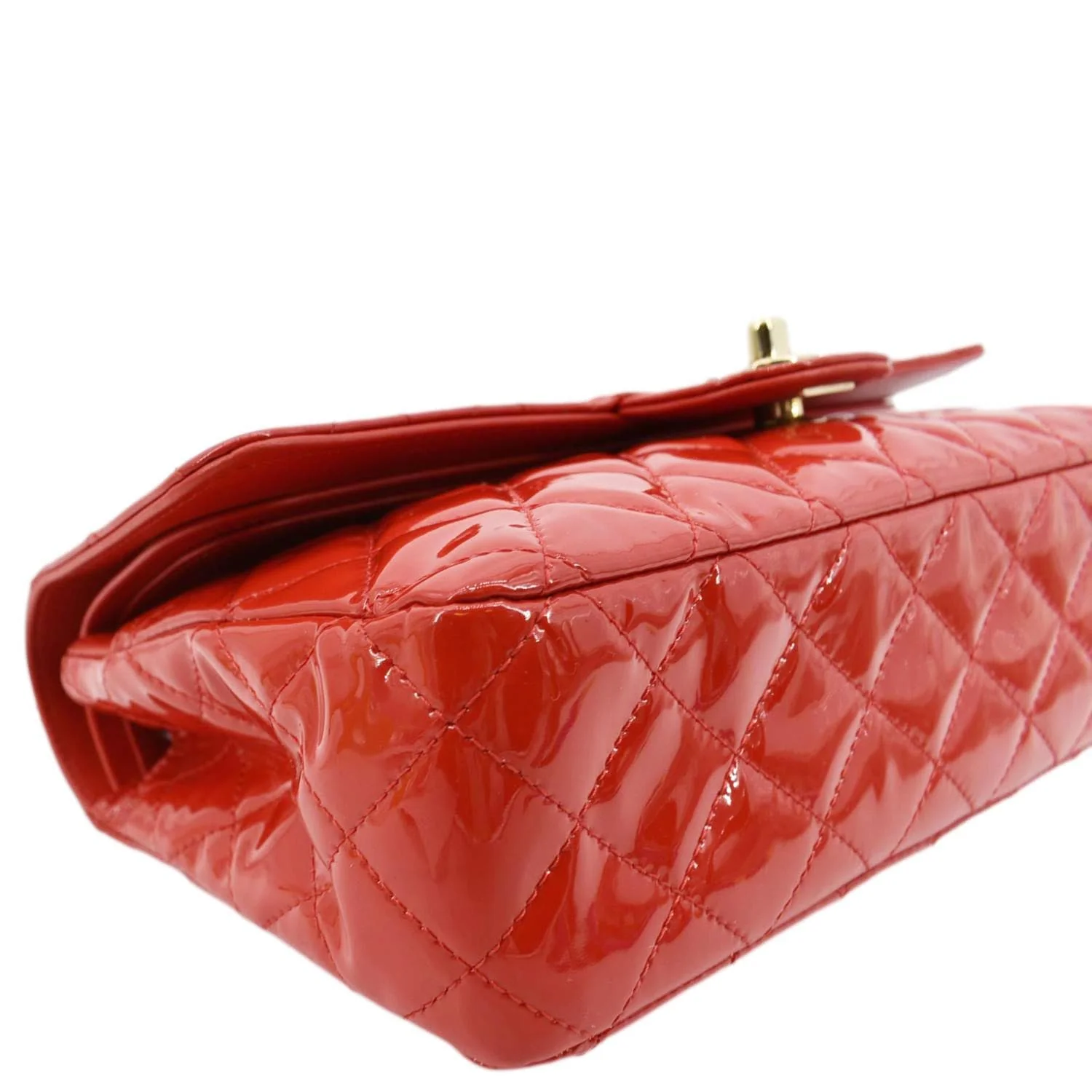 CHANEL Classic Medium Double Flap Patent Leather Shoulder Bag Red - Image 8