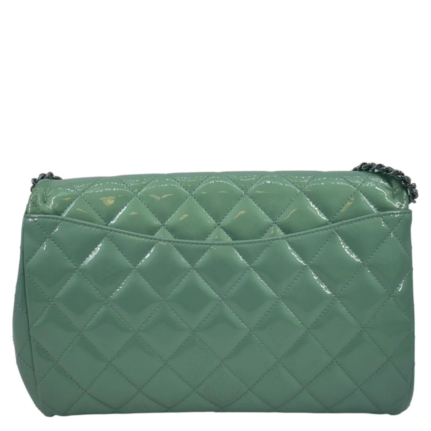 CHANEL Flap Quilted Patent Leather Shoulder Bag Green - Image 4