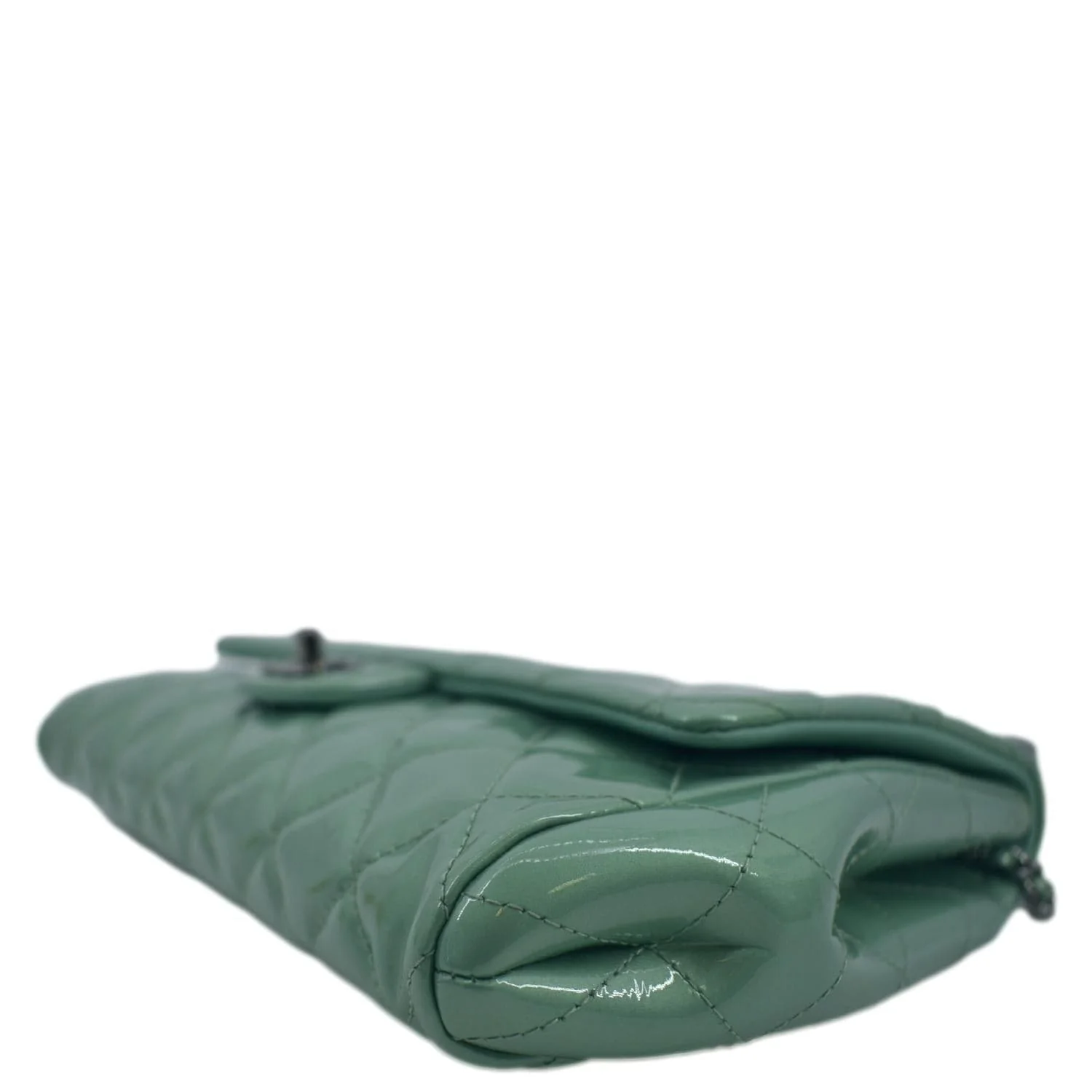 CHANEL Flap Quilted Patent Leather Shoulder Bag Green - Image 9