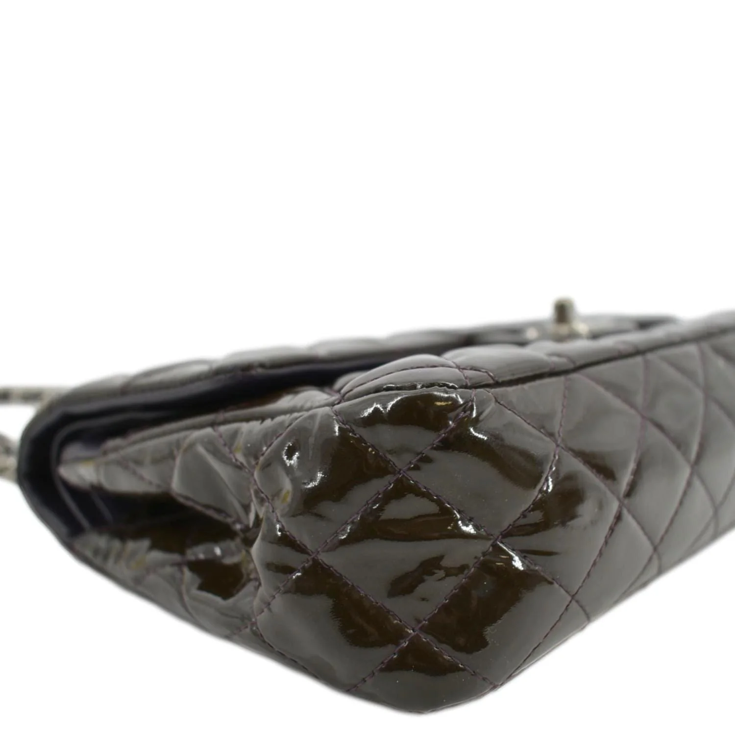 CHANEL Classic Medium Double Flap Patent Leather Shoulder Bag Dark Brown - Image 7
