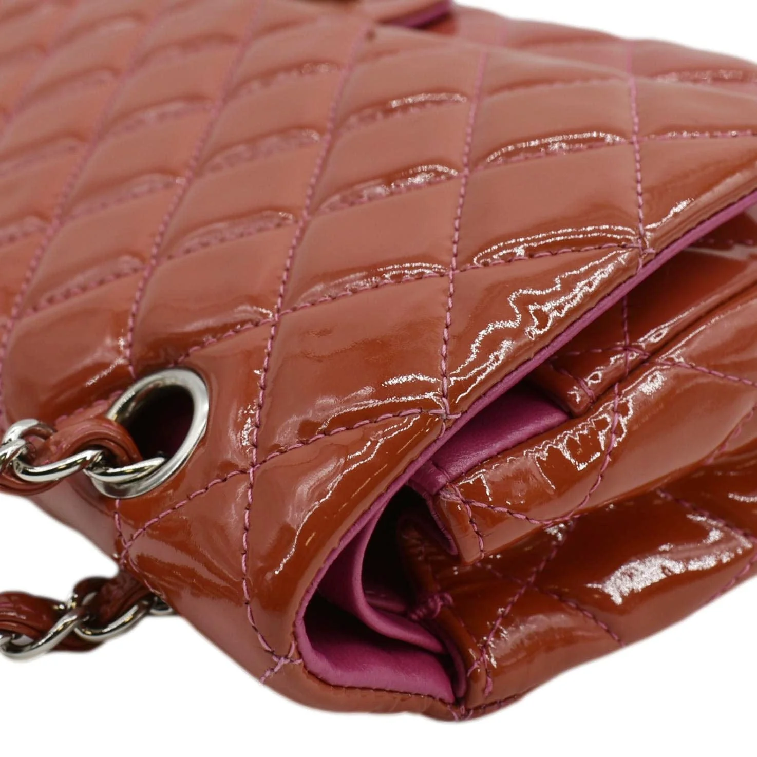 CHANEL Classic Medium Double Flap Patent Leather Shoulder Bag Red - Image 5