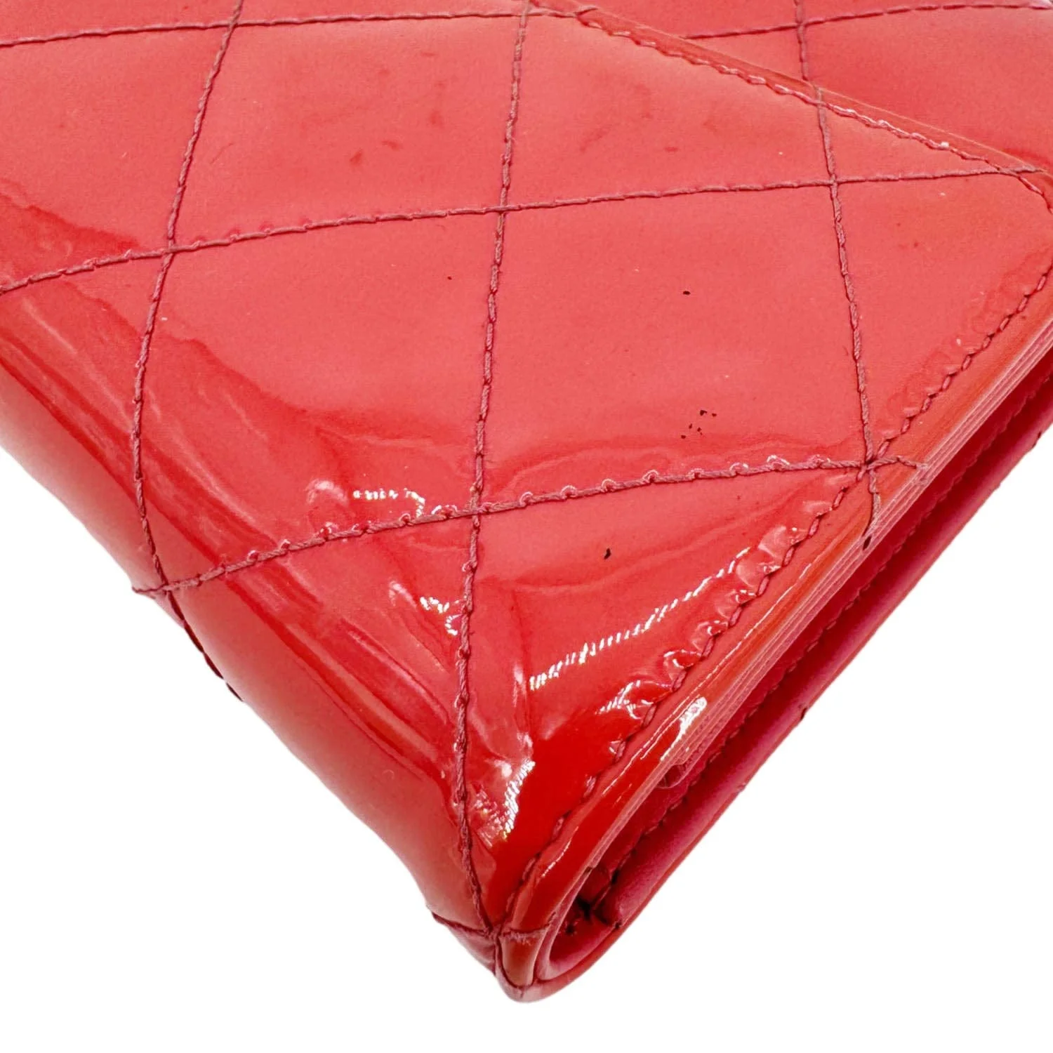CHANEL Quilted Patent Leather Long Wallet Pink - Image 8