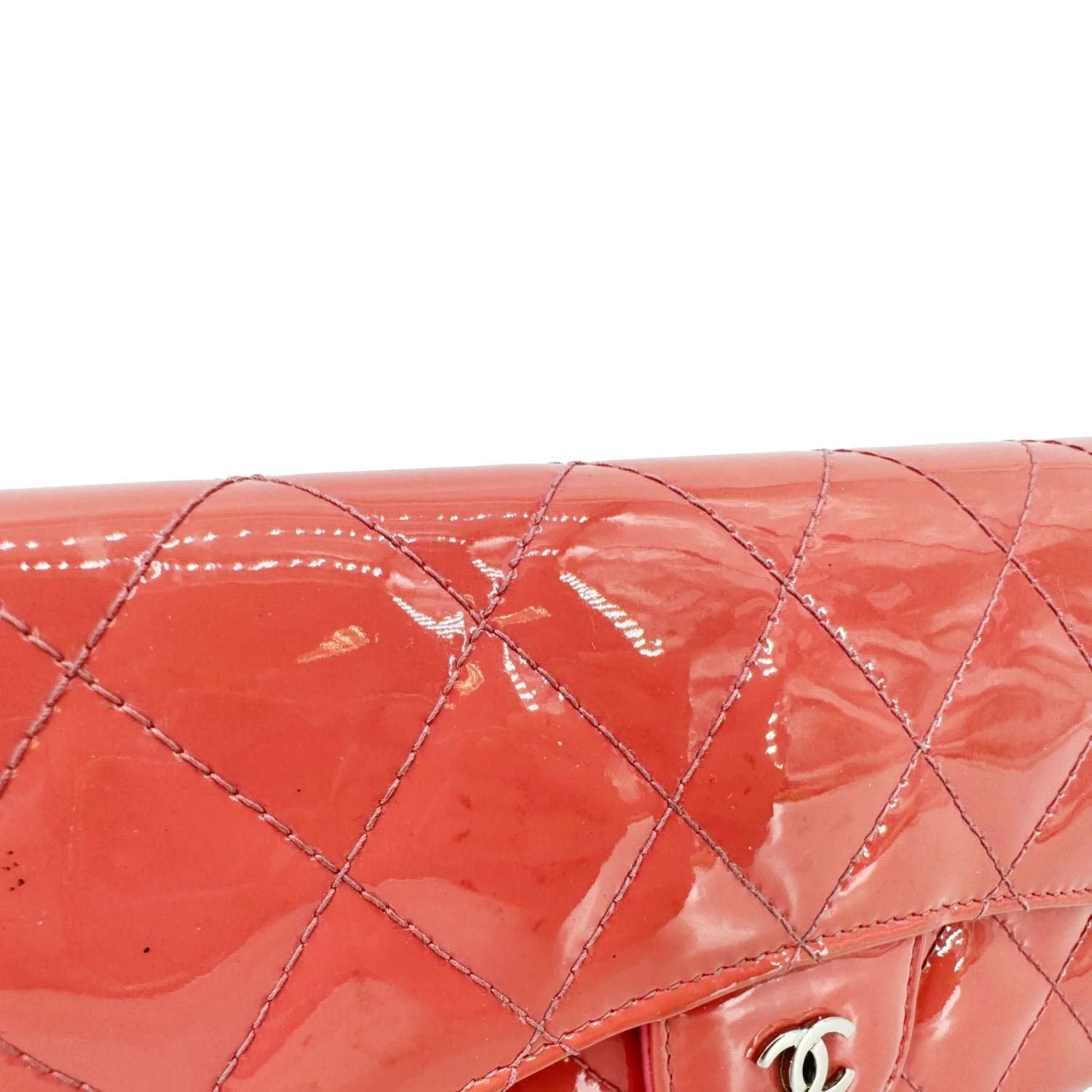 CHANEL Quilted Patent Leather Long Wallet Pink - Image 9