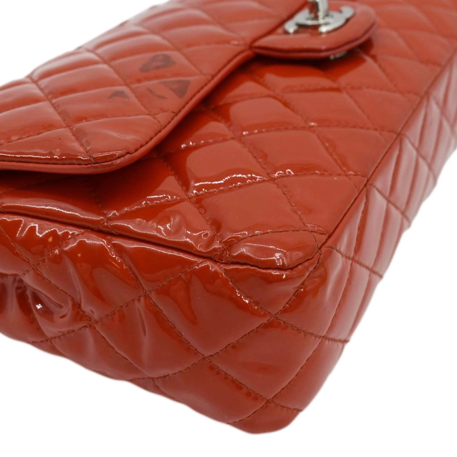 CHANEL Classic Medium Double Flap Patent Leather Shoulder Bag Red - Image 8