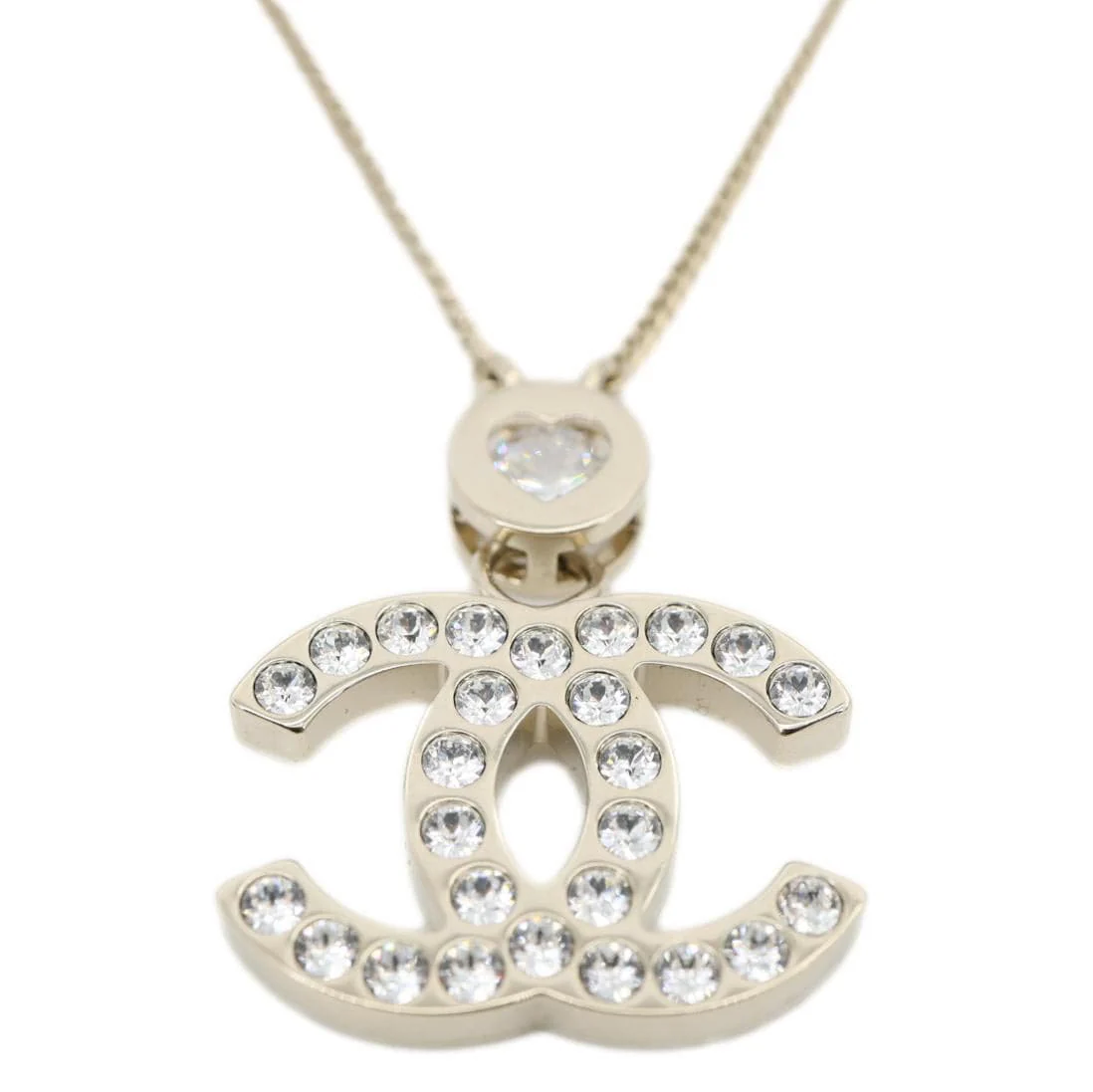 CHANEL Pave Crystal CC Logo Metal Necklace Gold - Image 3