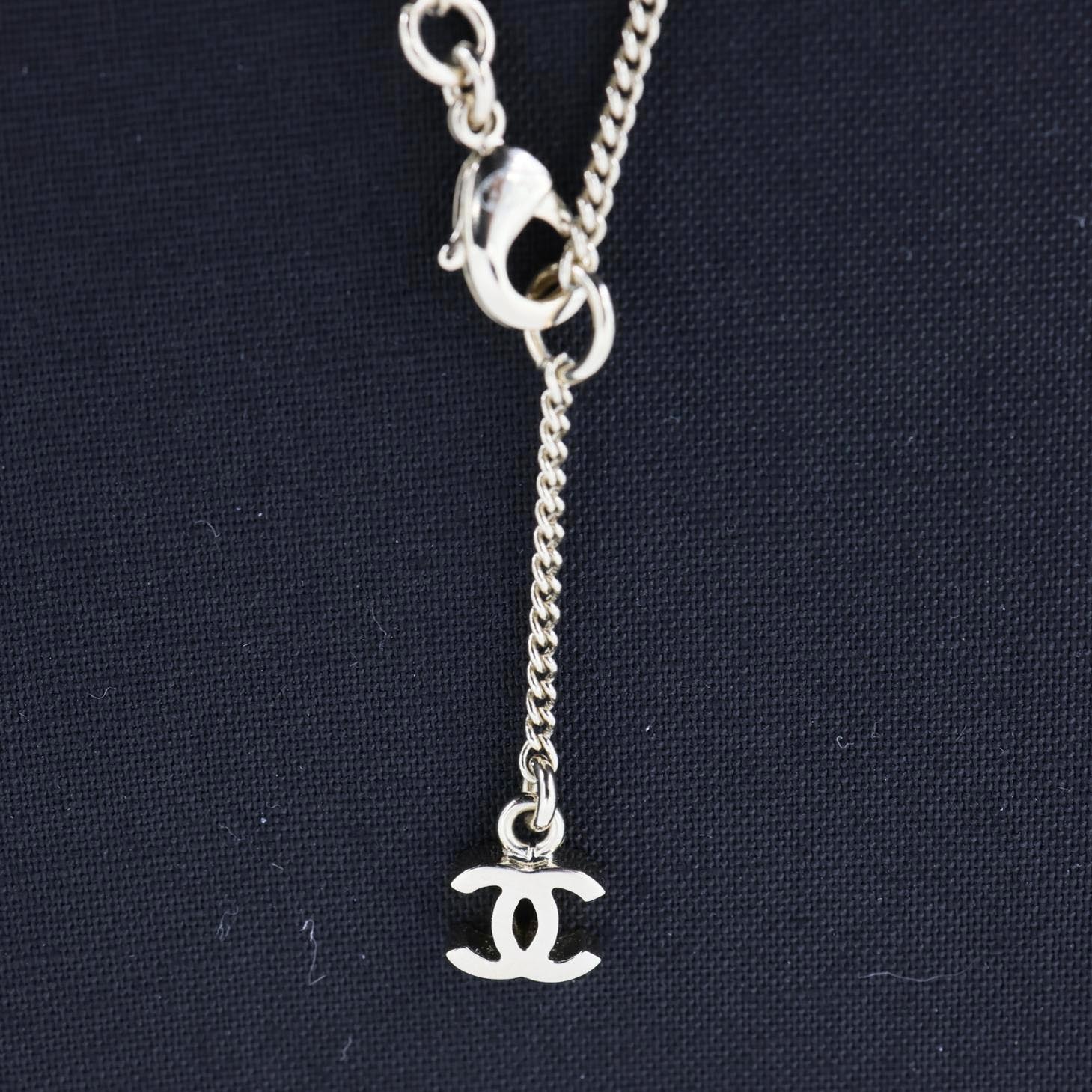 CHANEL Pave Crystal CC Logo Metal Necklace Gold - Image 7
