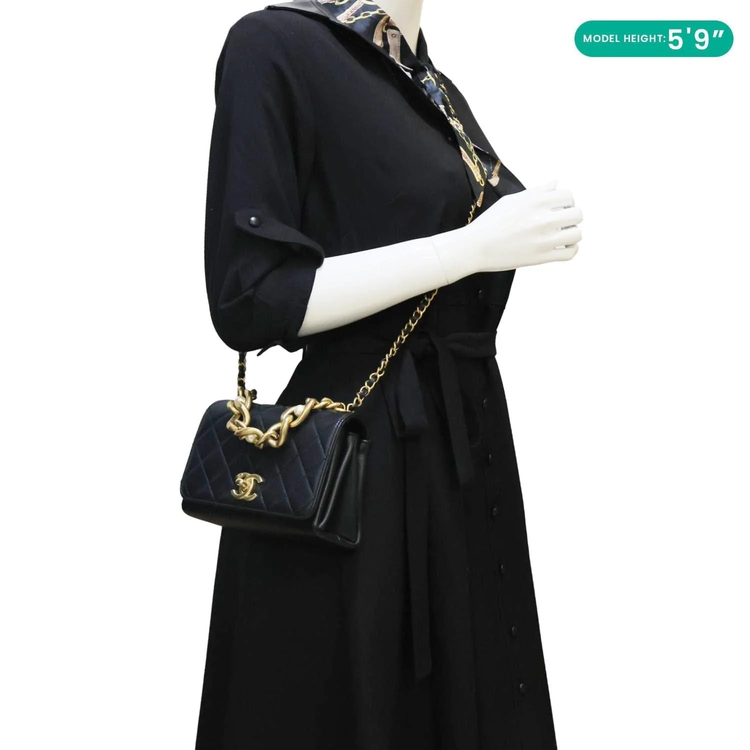 CHANEL Pearl Boy Flap Mini Quilted Calfskin Leather Chain Crossbody Bag Black - Image 2